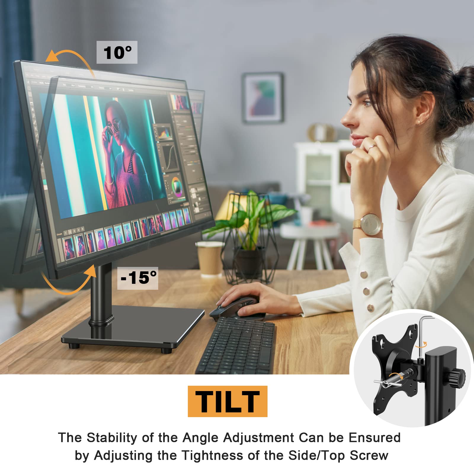Single Monitor Stand Vesa Mount For 13 32 Inch Screens, Free Standing Monitor Riser With Swivel Tilt Rotation Height Adjustable,