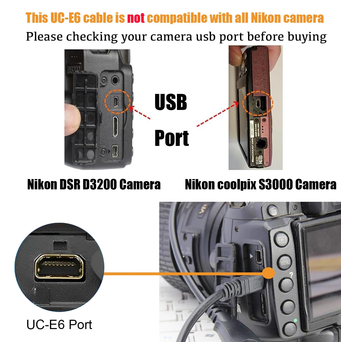 Alykets Usb Camera Transfer Data Sync Charger Cable Replacement Uc E6 Uc E23 Uc E17 Cord For Nikon Coolpix B500, A300, A10, A100, L29, L31, L32, Nikon Camera Slr Dslr D3300 D750 D5300 D7200 D3200