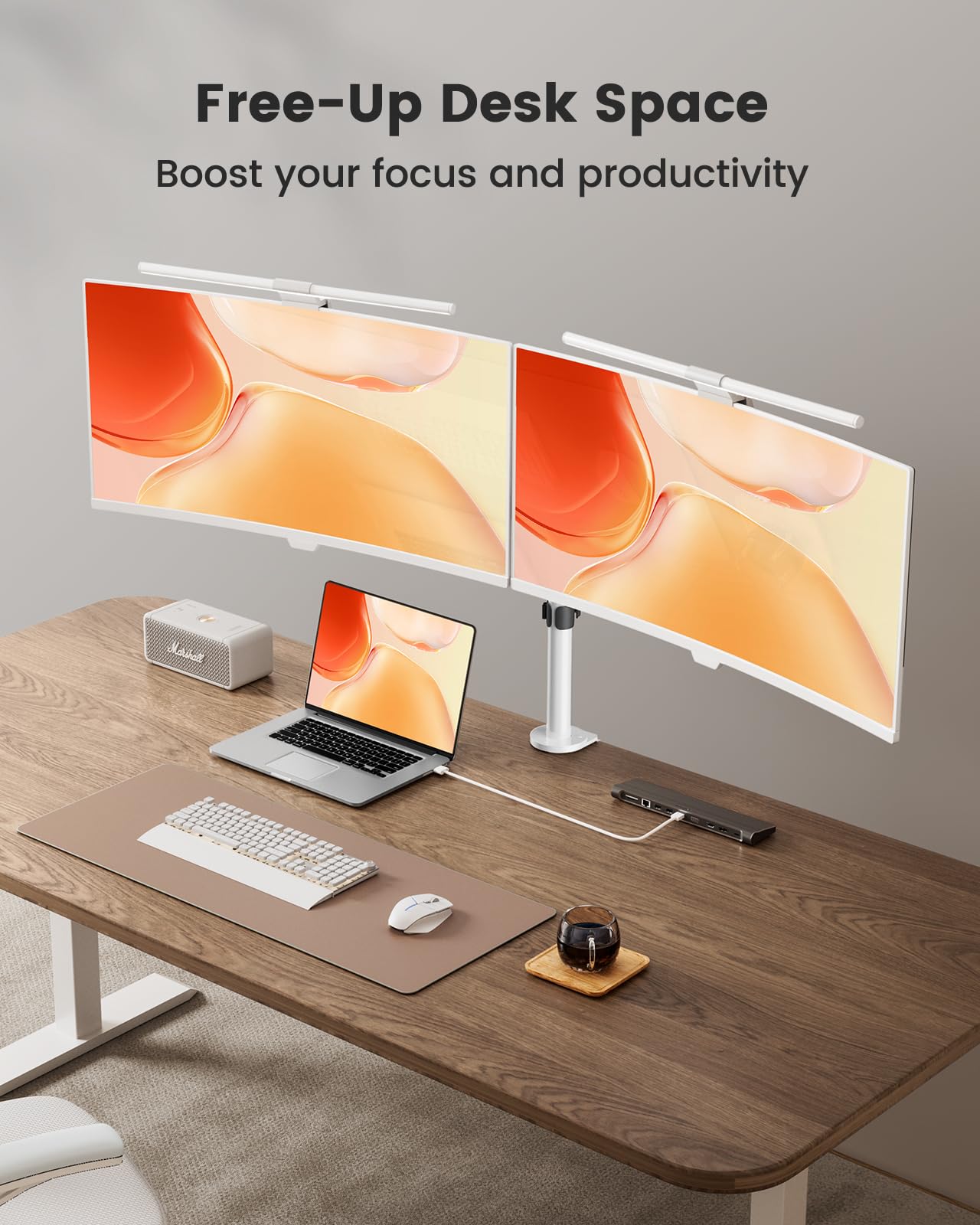 Ergear Dual Monitor Mount For Desk, Fully Adjustable Dual Monitor Arm Fits 2 Computer Screens Up To 32 Inch, White Monitor Arm D