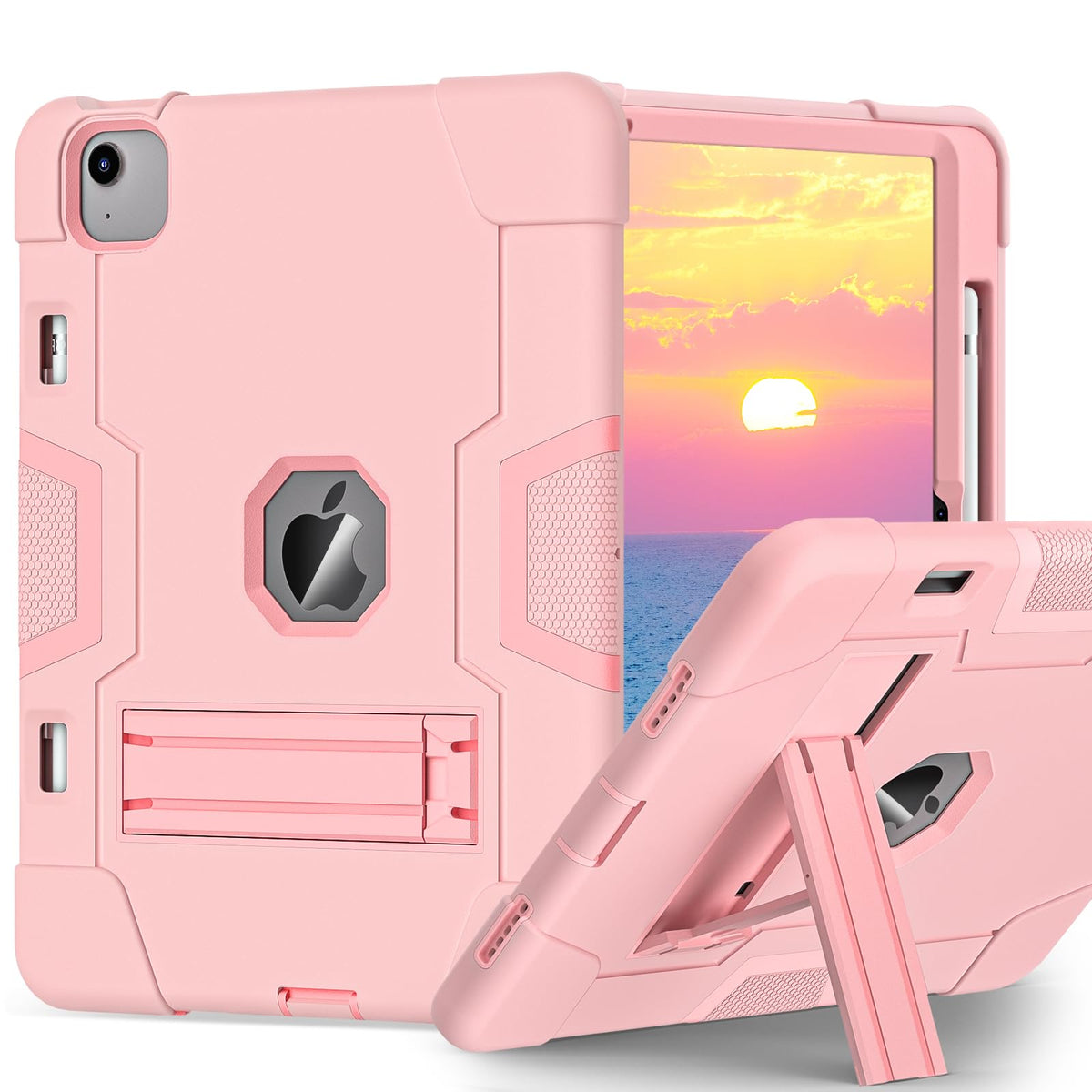 Tsqqst Case For Ipad Air 11 Inch M2 2024 Pink For Kids Girls, Full Body Protection Shockproof Rugged Cute Case Cover With Stand