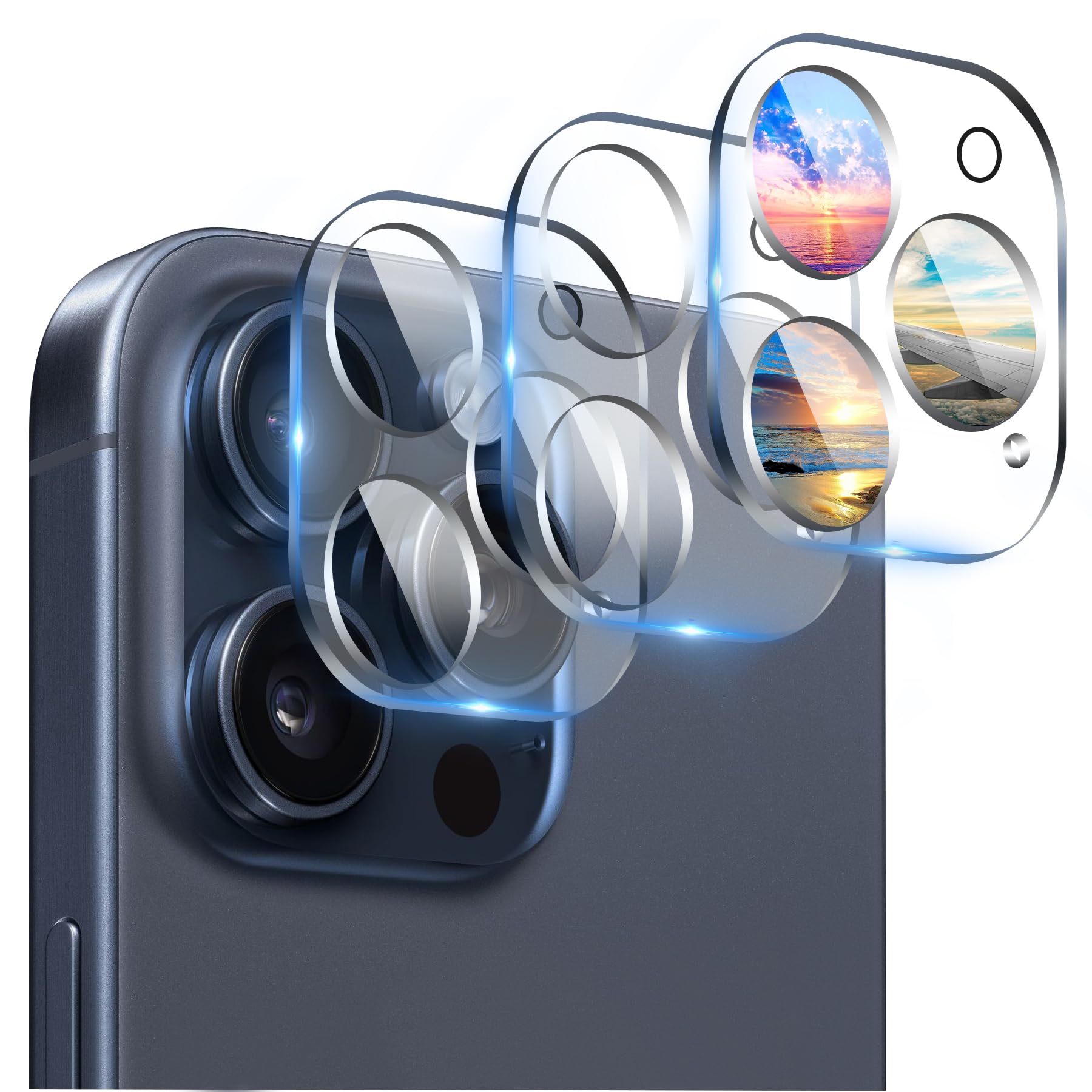 AIYEEN Camera Lens Protector (3 Pack) Compatible with iPhone 15 Pro 6.1 & iPhone 15 Pro Max 6.7 Camera Lens Cover Protection, 9H