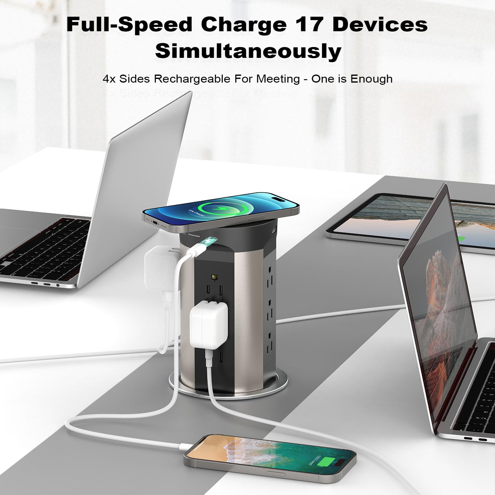 Automatic Pop Up Outlet For Countertop With 15W Wireless Charger, 75W Usb C Desk Charging Station,12 Outlets & 4 Usb Ports,4''Ho