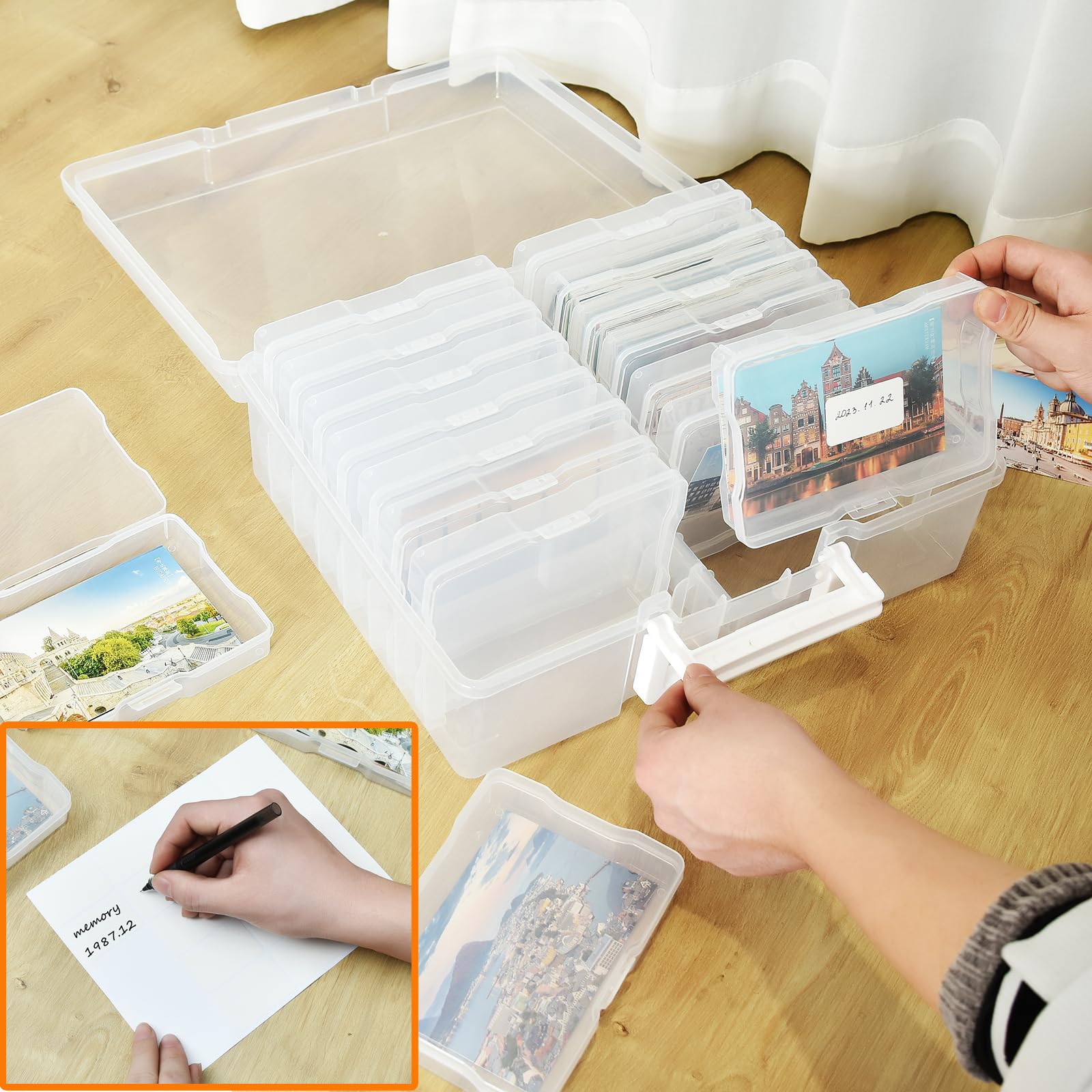 Alink Photo Storage Box With Handle, 4 X 6 Photo Organizer Storage Container With 16 Inner Case And 1 Sheet Label For Pictures,