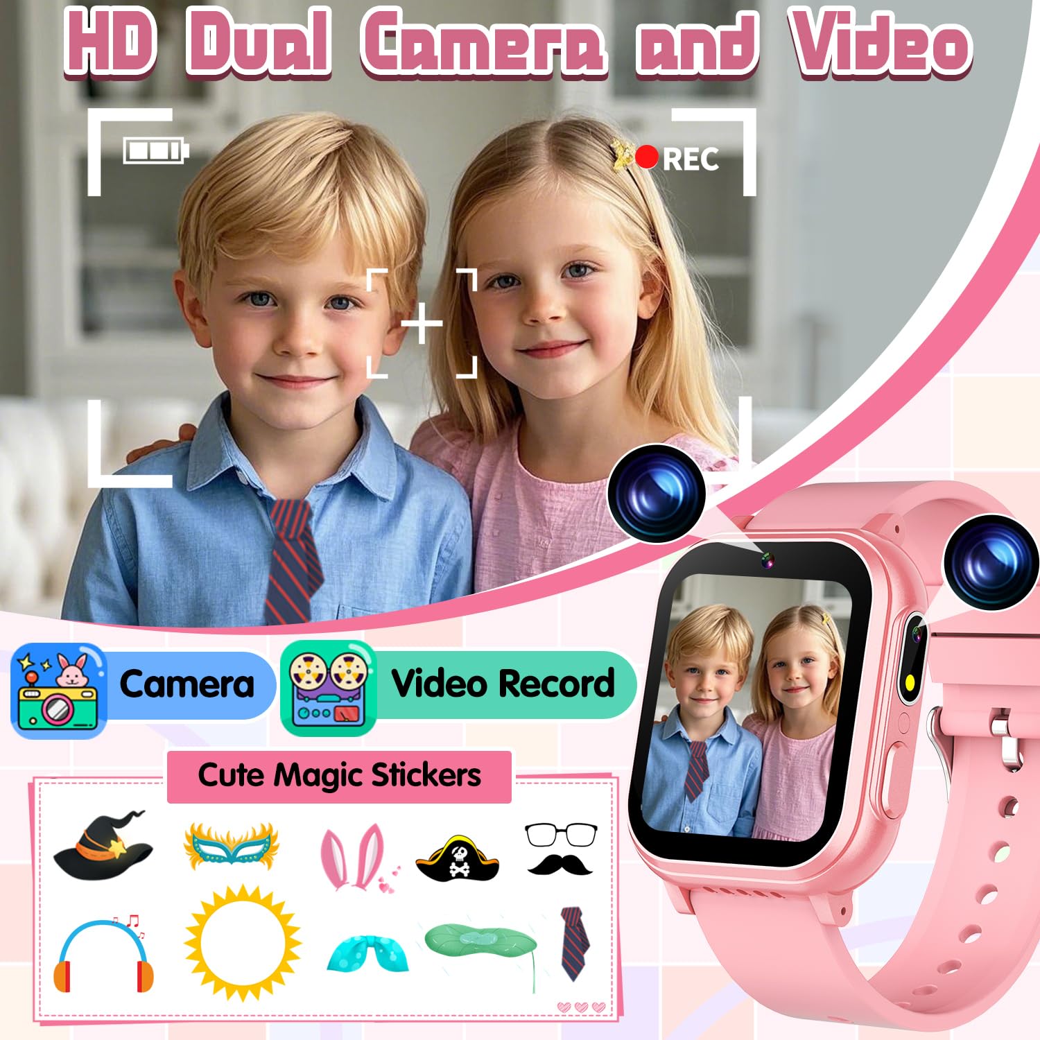 Waterproof Smart Watch For Kids Girls Age 5-12 With 32 Games, Dual Camera, Habit Tracking, Music Player, Video, Hd Touchscreen K