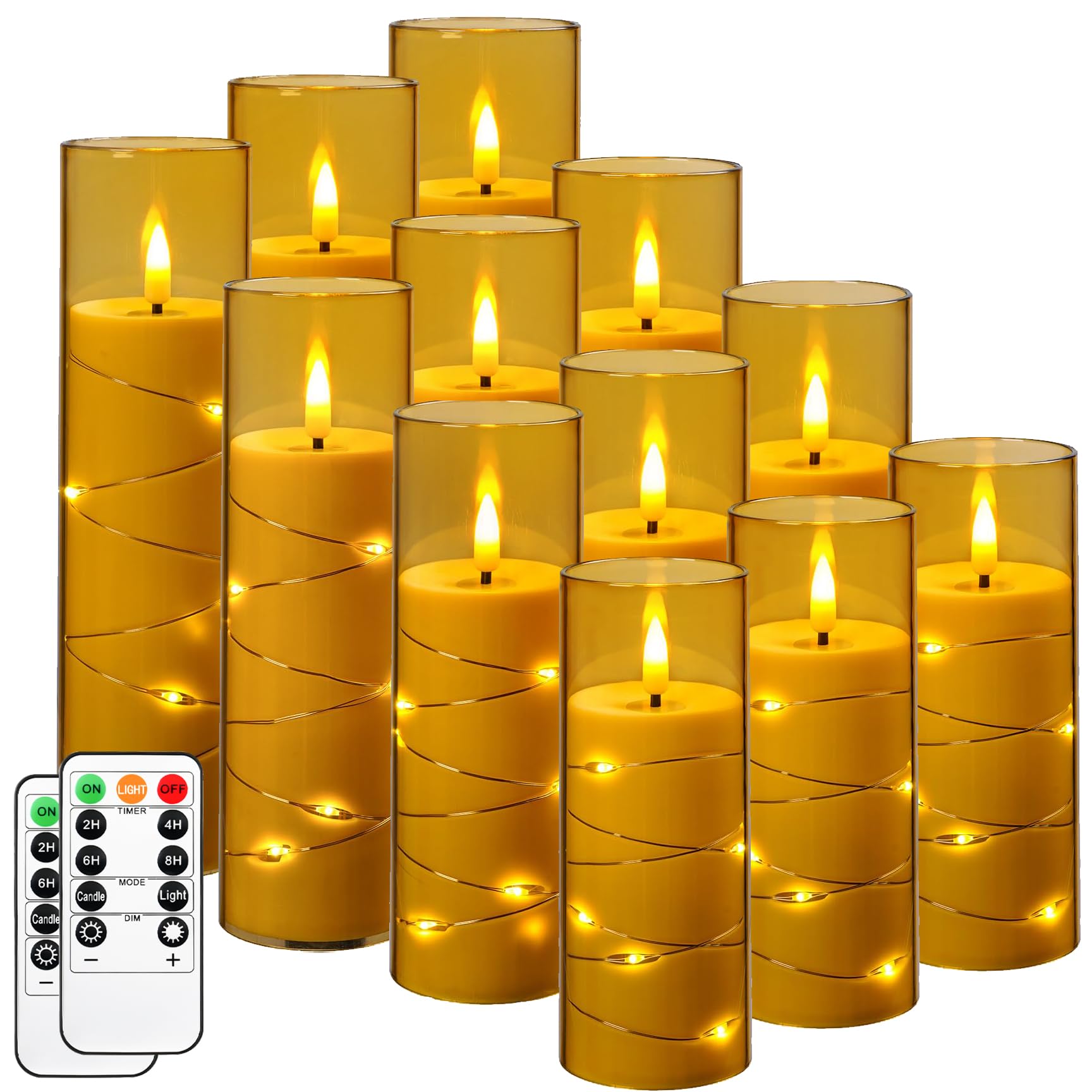 Da By Flameless Candles With Recessed String Light, Battery Operated Candles, Acrylic Led Pillar Candles With Remote Control And