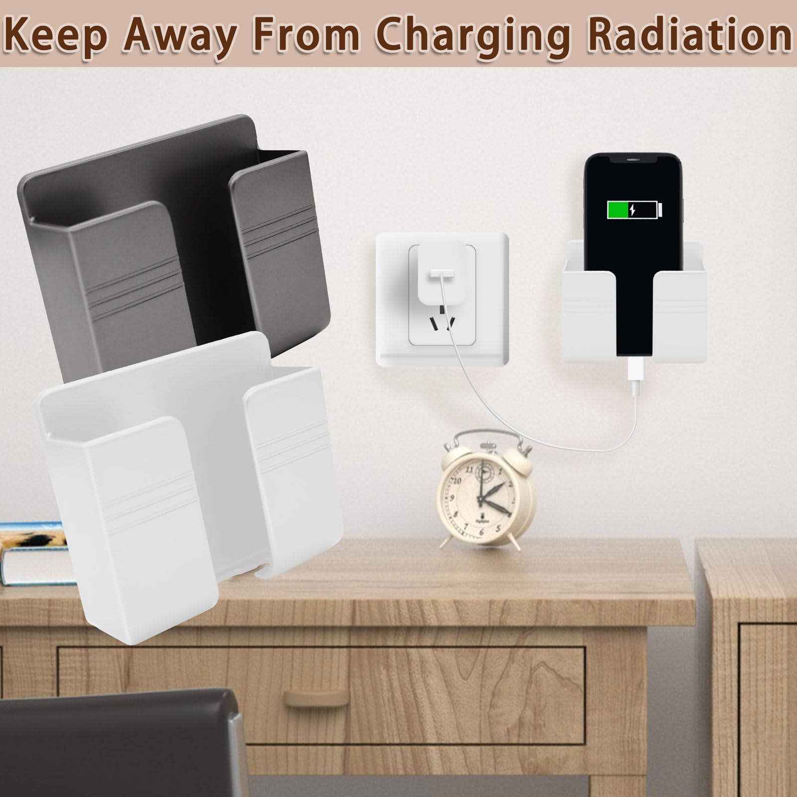 Grlitra 2 Pcs Wall Mount Phone Holder With 3M Adhesive Phone Stand With Data Cable Receiving Hole, Phone Charger Stand Remote Co