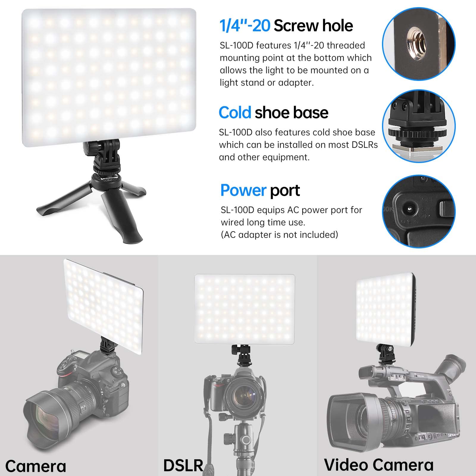 Mettlelite Sl100D Led Video Light Bi Color On Camera Continuous Dimmable Photography Lighting Portable Studio Led Panel 3200K 56