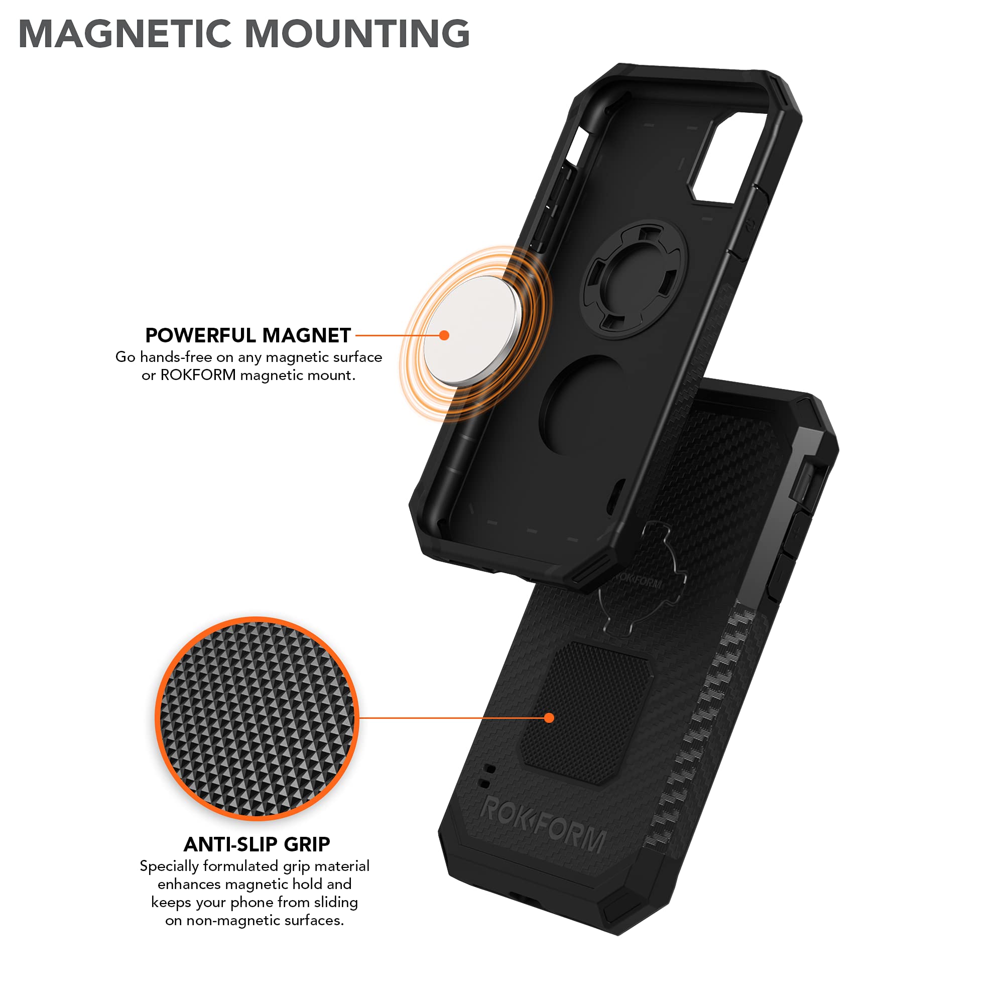 Rokform - Magnetic Iphone 11 Pro Max Case With Twist Lock Mount, Military Grade Rugged Mobile Phone Holder Series (Black)