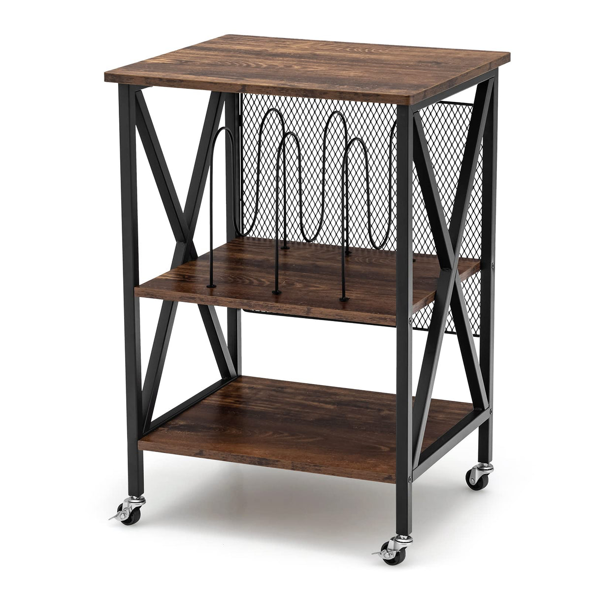 Giantex Record Player Stand, Vinyl Record Storage Table W/ 3 M Shaped Dividers & 4 Rolling Wheels, Turntable Stand Holds Up To 2