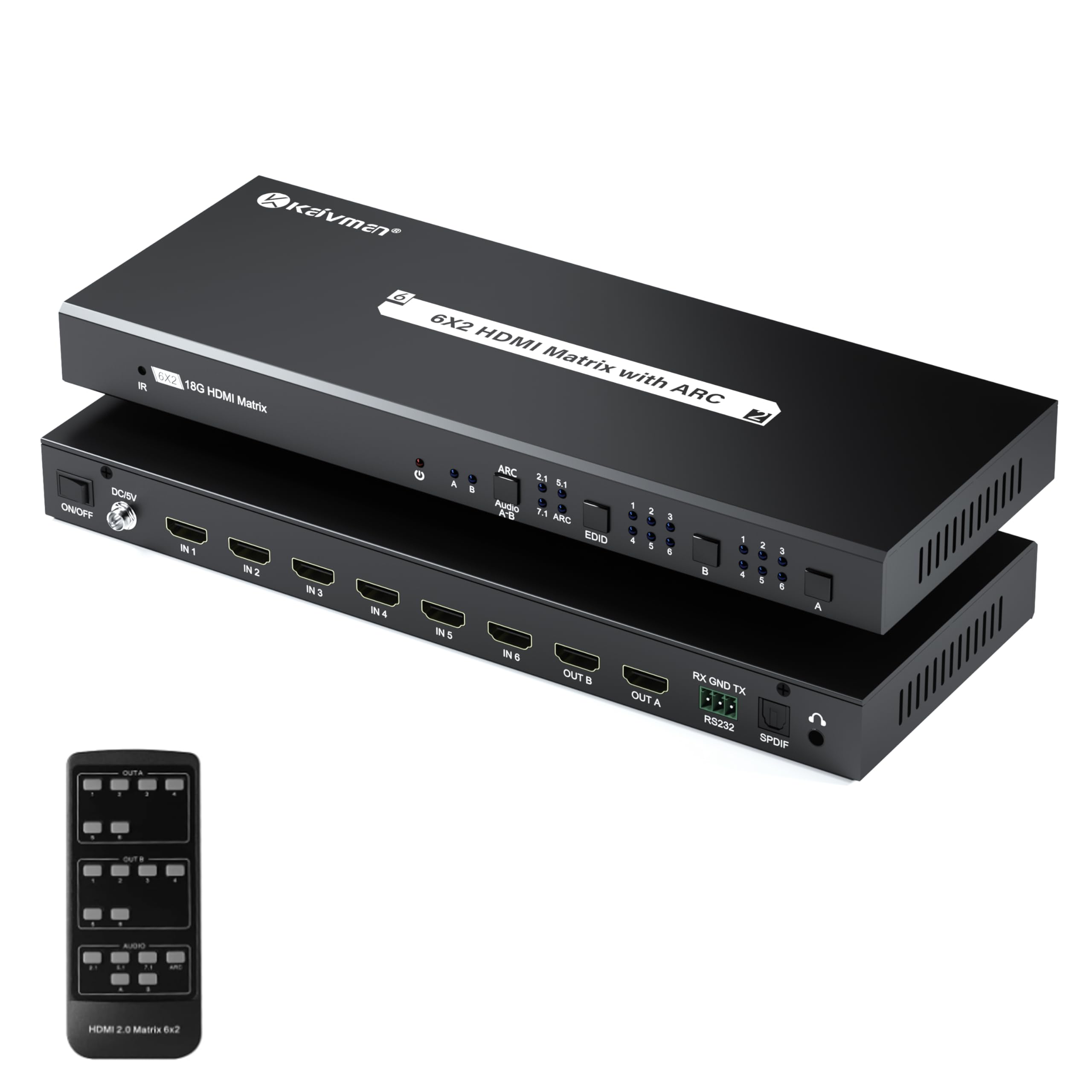 Hdmi Matrix Switch 6X2, Kaivman 6 In 2 Out Hdmi Matrix Switch/Splitter With Ir Remote & Optical Spdif 3.5Mm Audio Extractor | 18