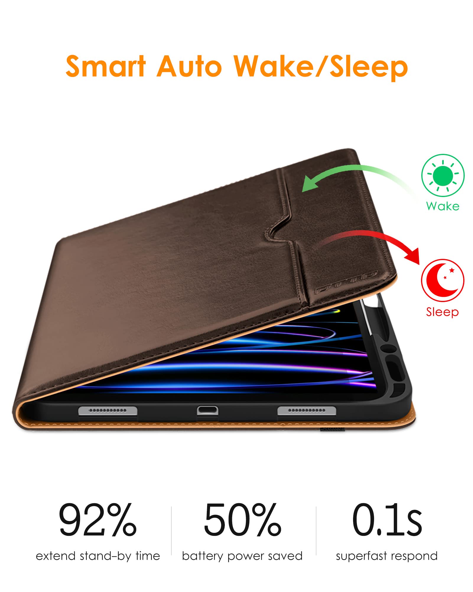 Dtto For Ipad Pro 12.9 6Th / 5Th / 4Th / 3Rd Generation Case 2022/2021/2020/2018, Leather Folio Stand Cover With Built In Apple