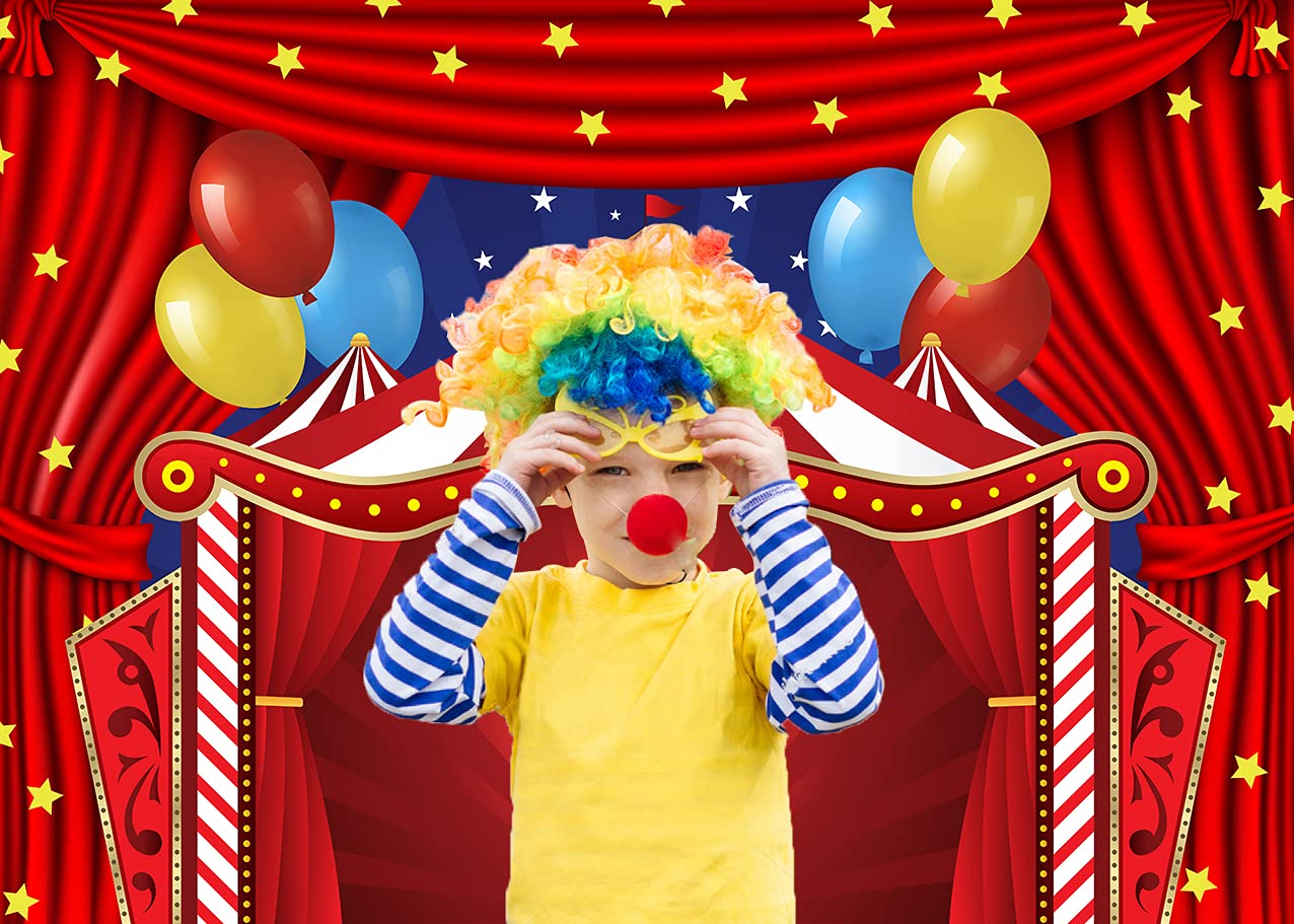 Cenven Circus Carnival Themed Backdrop Red Curtain Stars Birthday Party Photography Background Newborn Baby Shower Birthday Cake