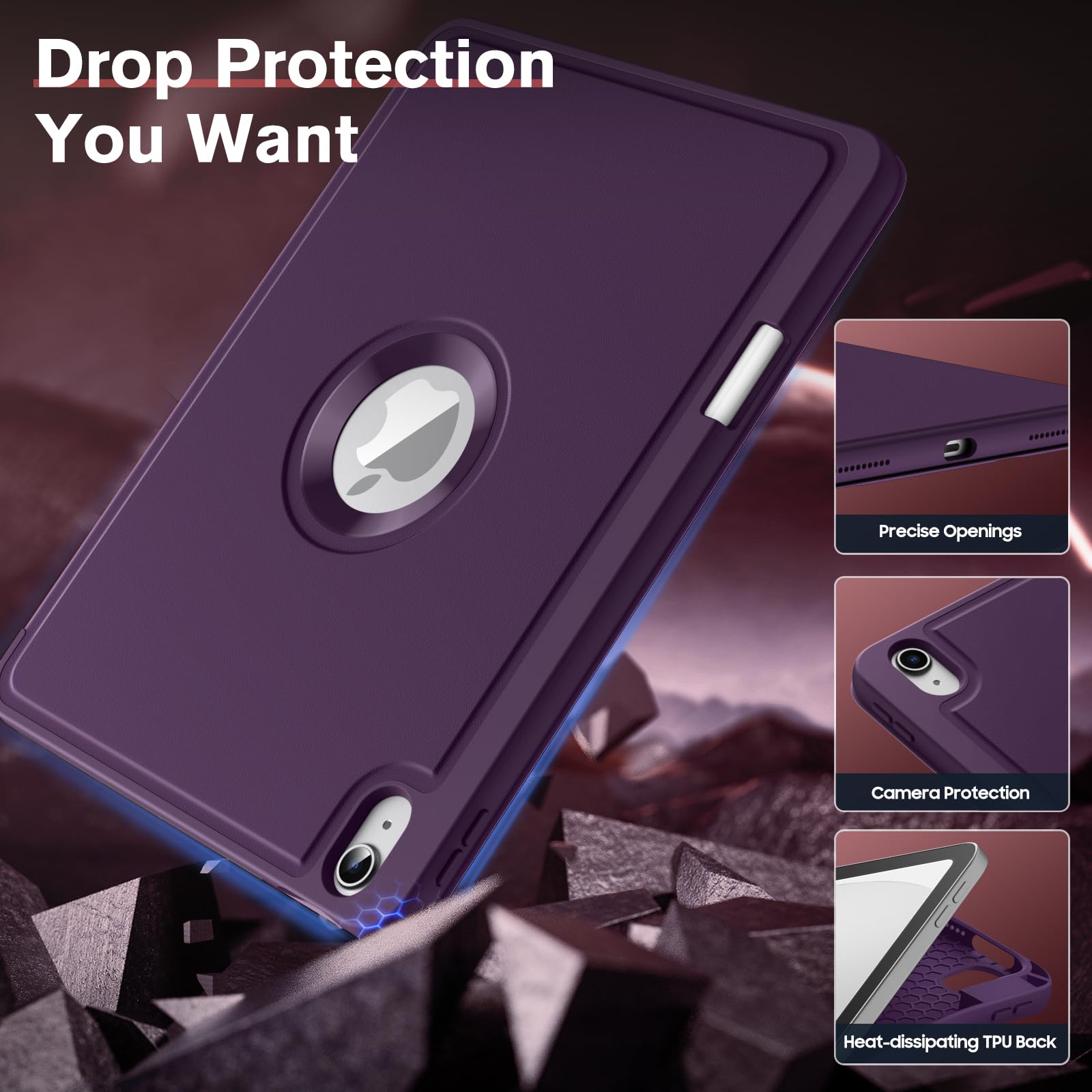 MoKo for iPad 10th Generation 10.9 Inch Case 2022 with Pencil Holder, Smart Trifold Protective iPad Case with Soft TPU Back Stand Cover for 10th gen iPad 2022, Hollow Logo/Auto Wake/Sleep,Dark Purple