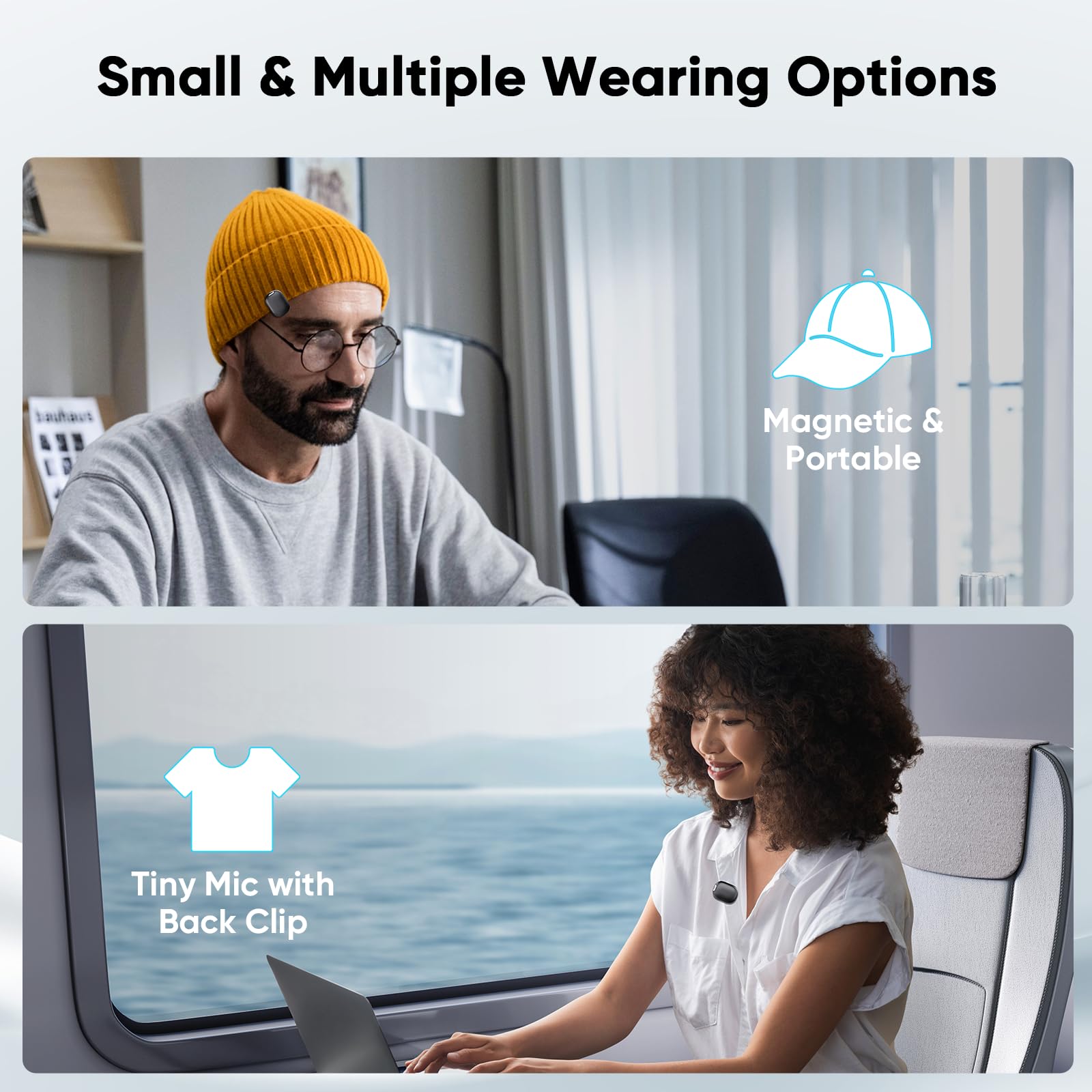 Ulanzi A30 Tiny Mic Magnetic (Black), Wireless Lavalier Microphone Mini Size, Noise Cancellation, 164 Ft Range, 20H Battery Life