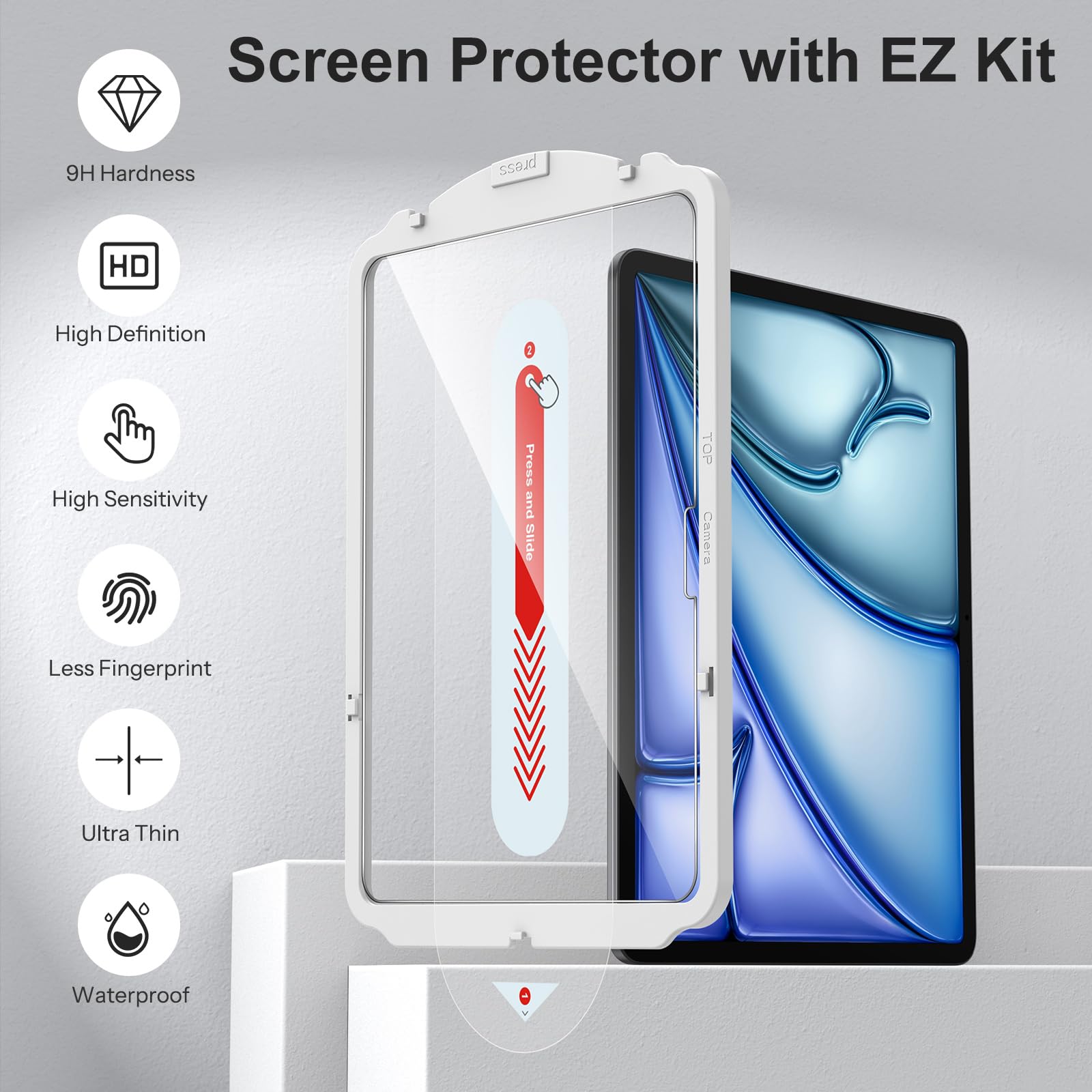 Sparin Screen Protector For Ipad Air 11 Inch M3/M2 (2025/2024, 7Th/6Th Generation), Auto Alignment Frame, 9H Tempered Glass Film