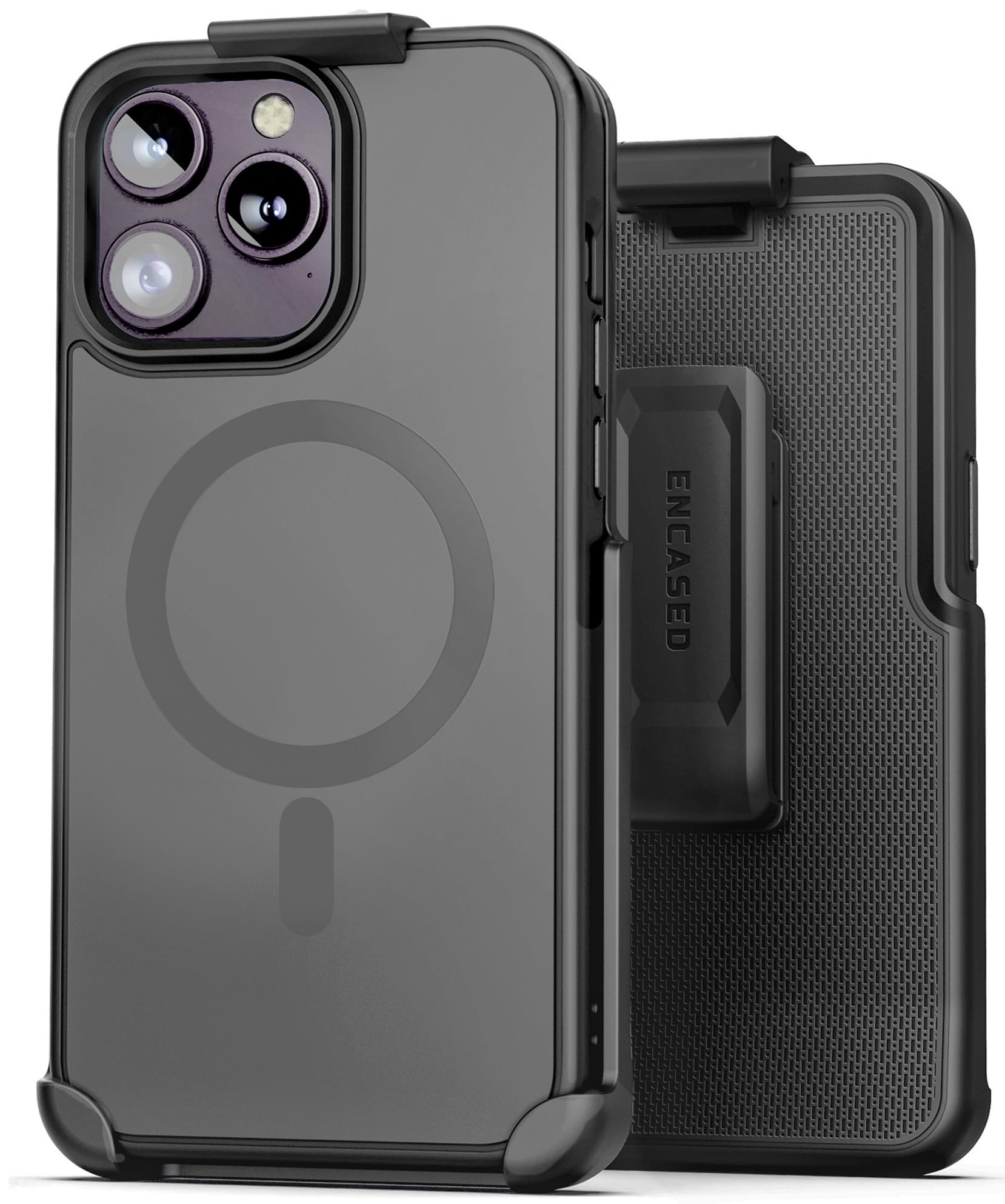Encased Slimshield For Iphone 15 Pro Max Belt Clip Case With Phone Holster (Compatible With Magsafe) Matte Black (V2 Revised But