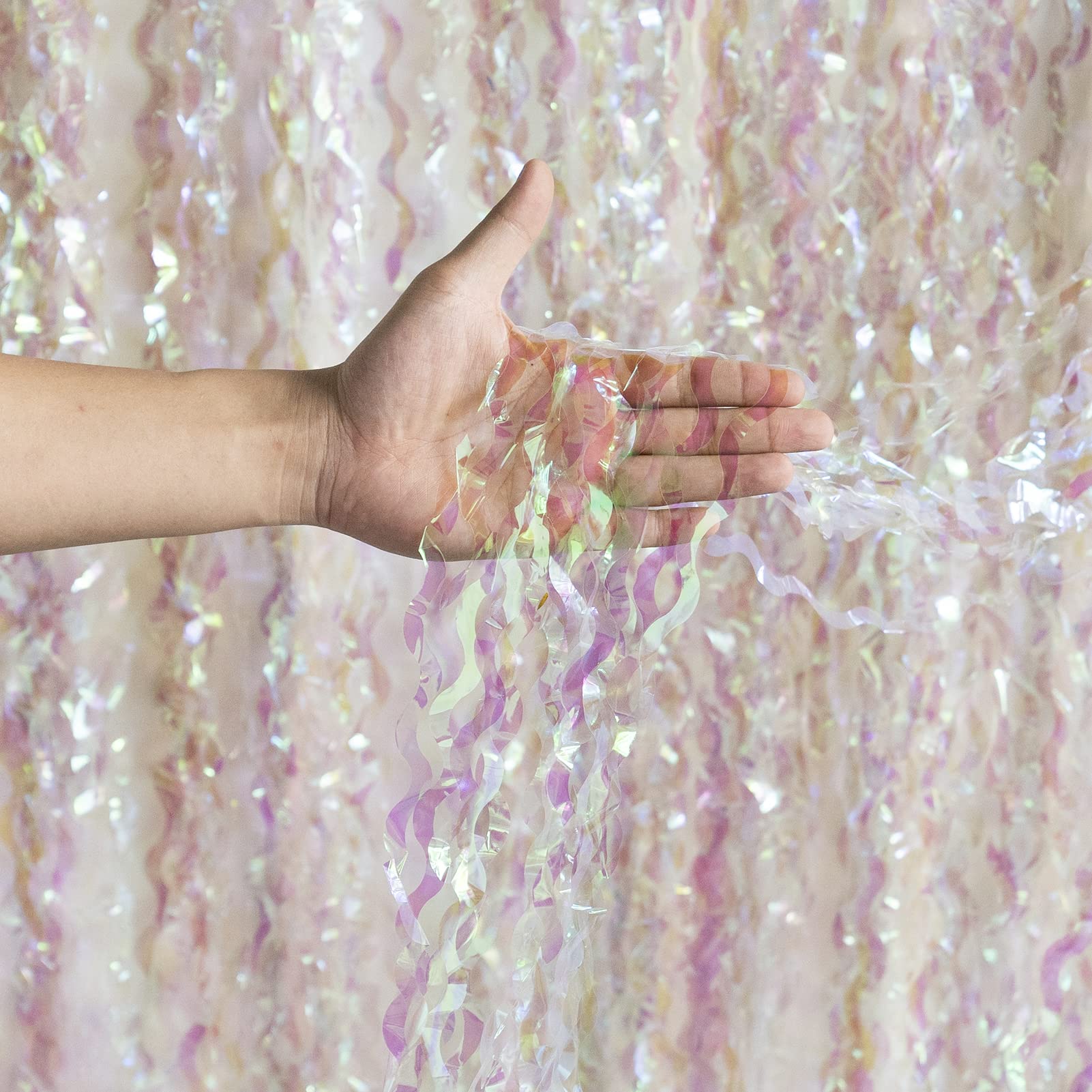 Aim & Ggkk 3 Pack Neon Clear Fringe Curtains 3.28 Ft X 6.56 Ft Neon Clear Foil Backdrop Tinsel Curtains Neon Clear Metalic Door