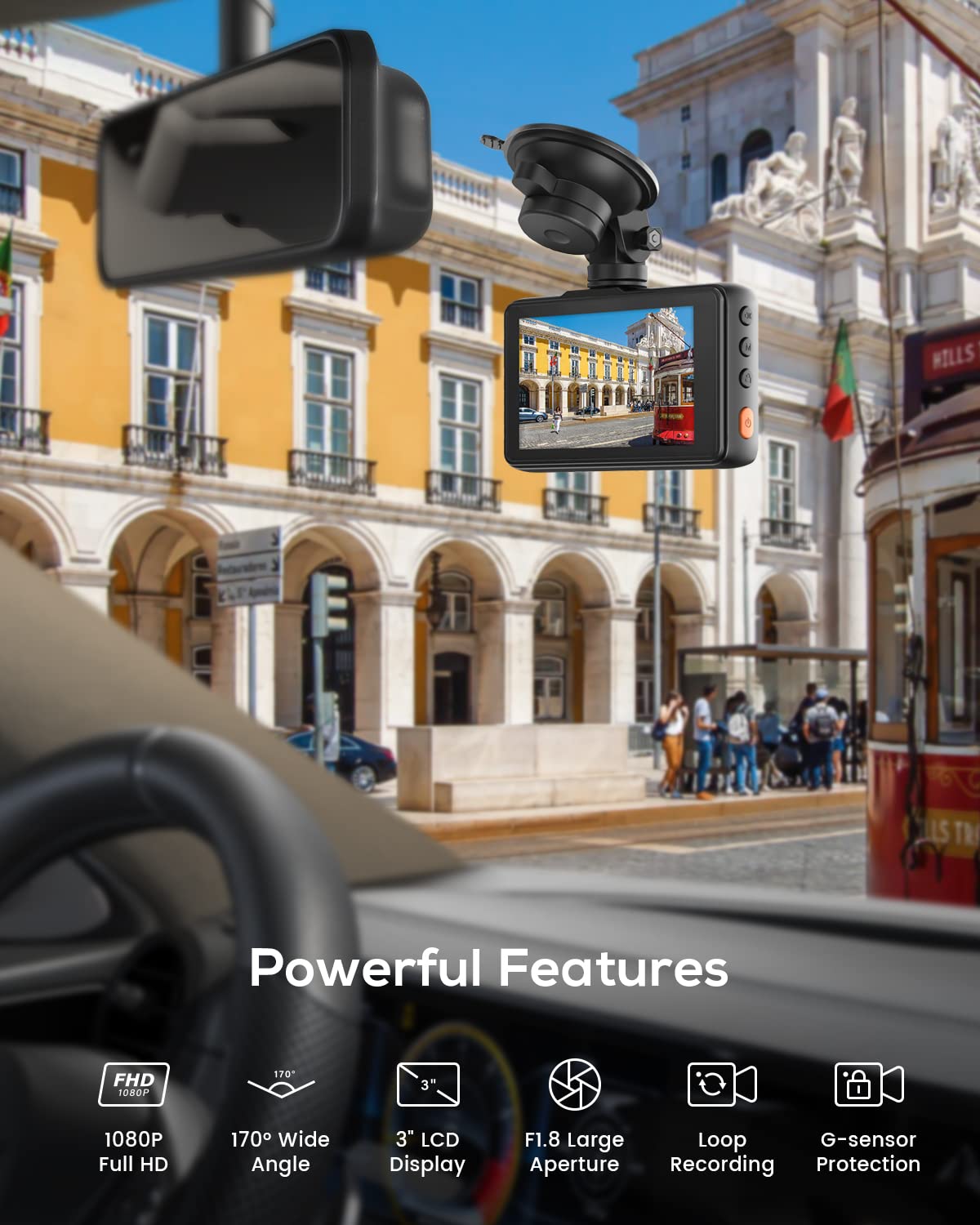 Izeeker Dash Cam For Cars, 1080P Full Hd Dash Camera, Dashcam With Night Vision, Car Camera With 3 Inch Lcd Display, Parking Mod