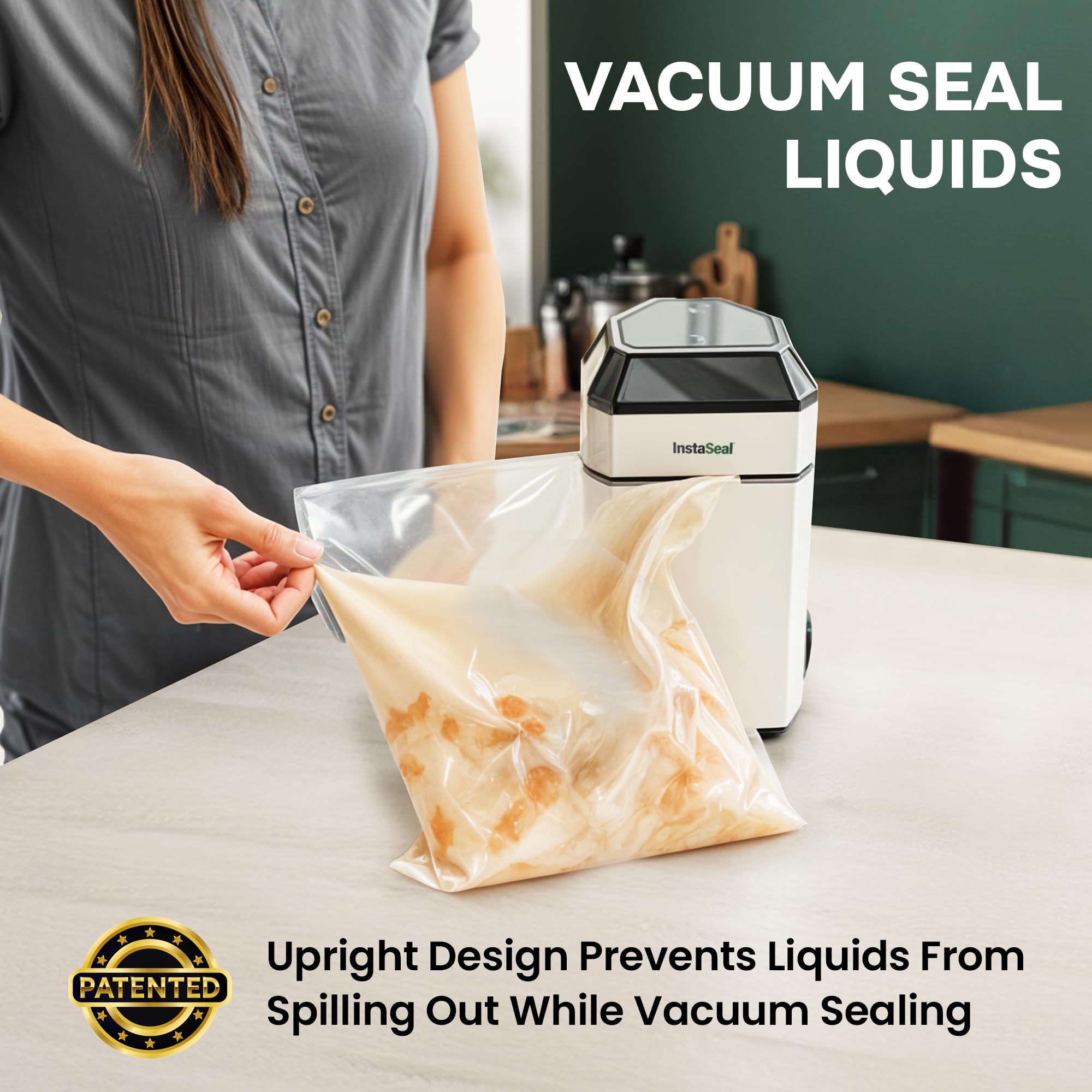 Instaseal Food Vacuum Sealer Machine With 12 Bags, Compact Upright Food Sealer Vacuum Sealer For Food Allows To Seal Liquids, Ma