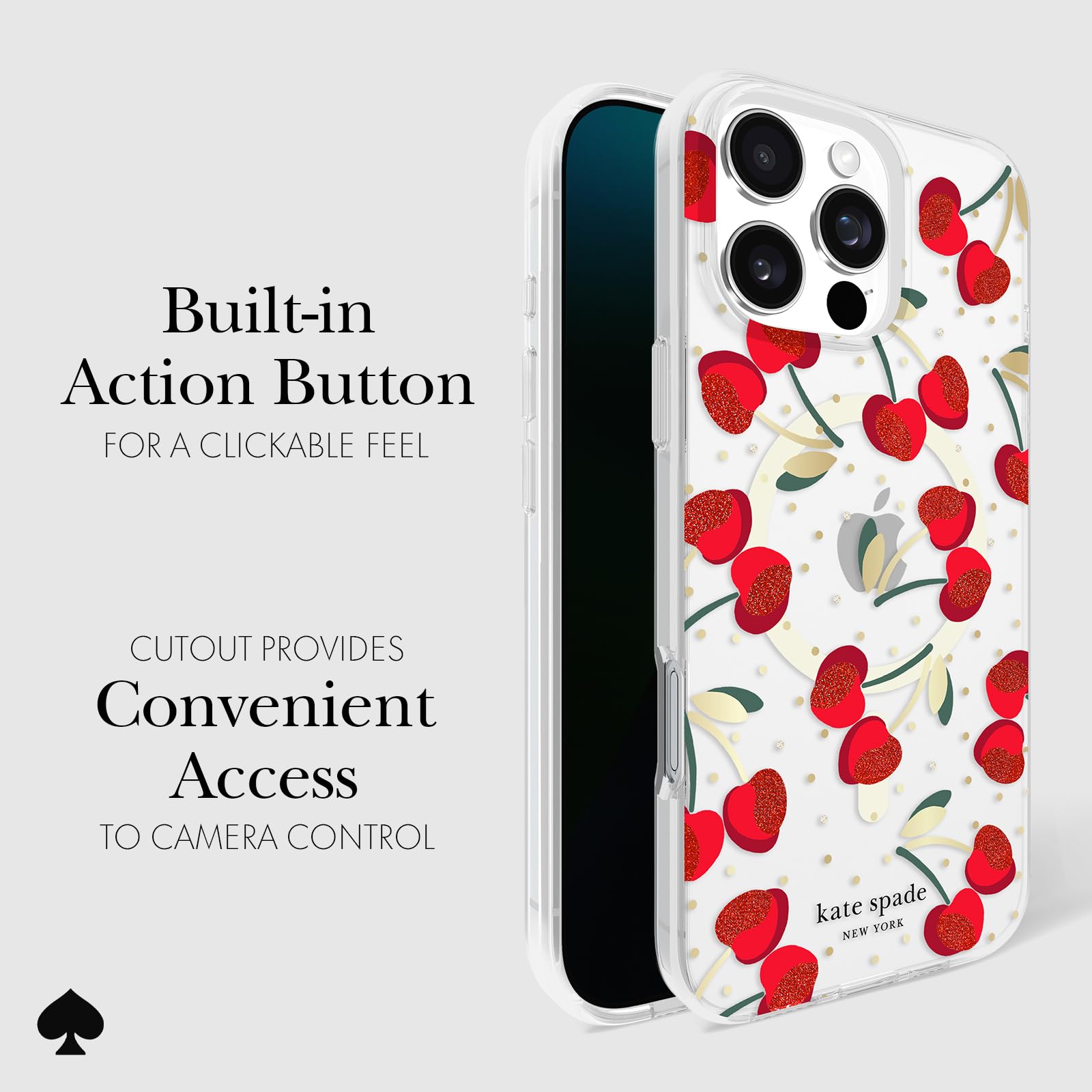 Kate Spade New York Iphone 16 Pro Max Case   Compatible With Magsafe   Designer Phone Case   Cherry Dot Gems