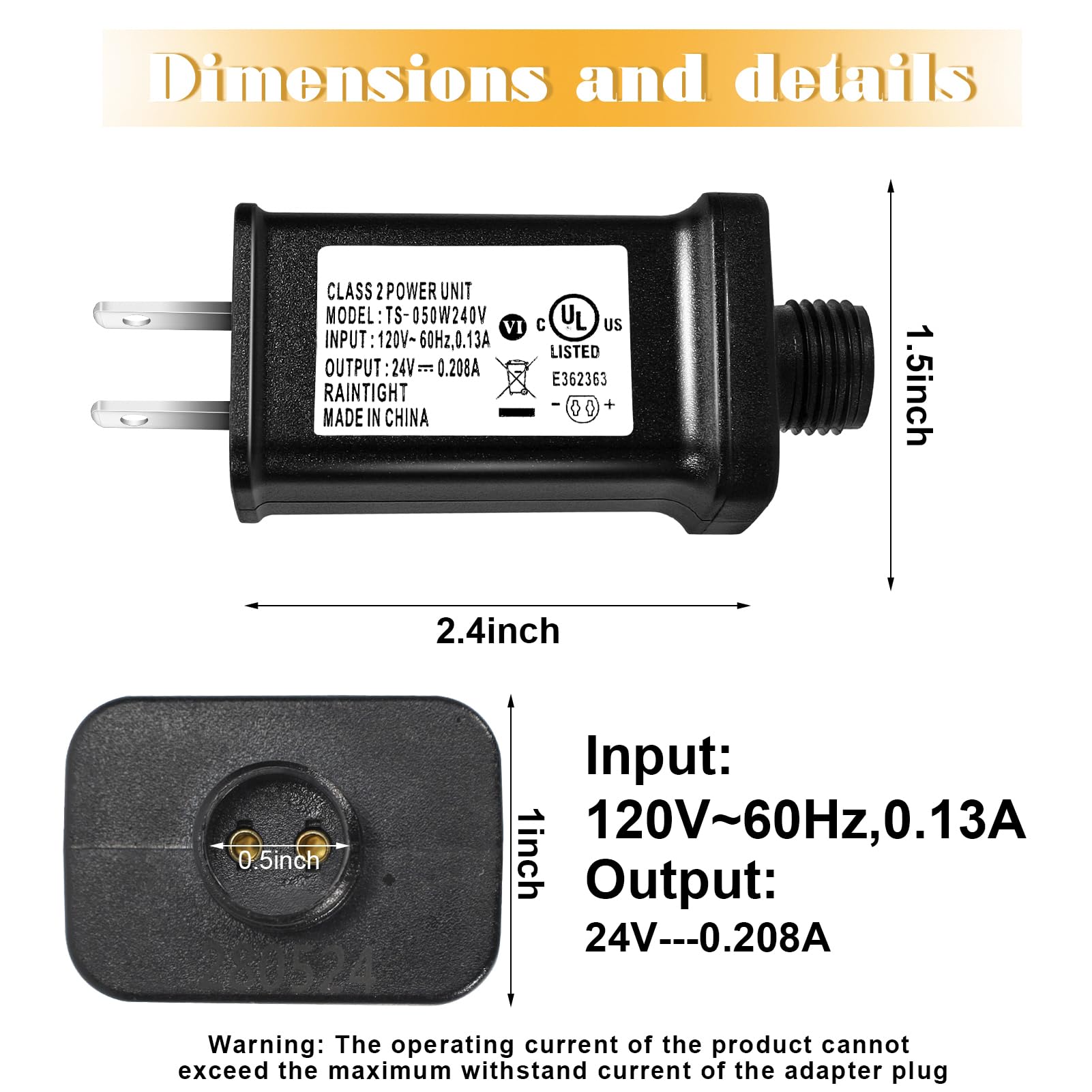 2 Pcs Led Transformer Replacement,24V 0.2A Class 2 Power Supply, Low Voltage Transformer Us Plug For Halloween/Thanksgiving/Chri