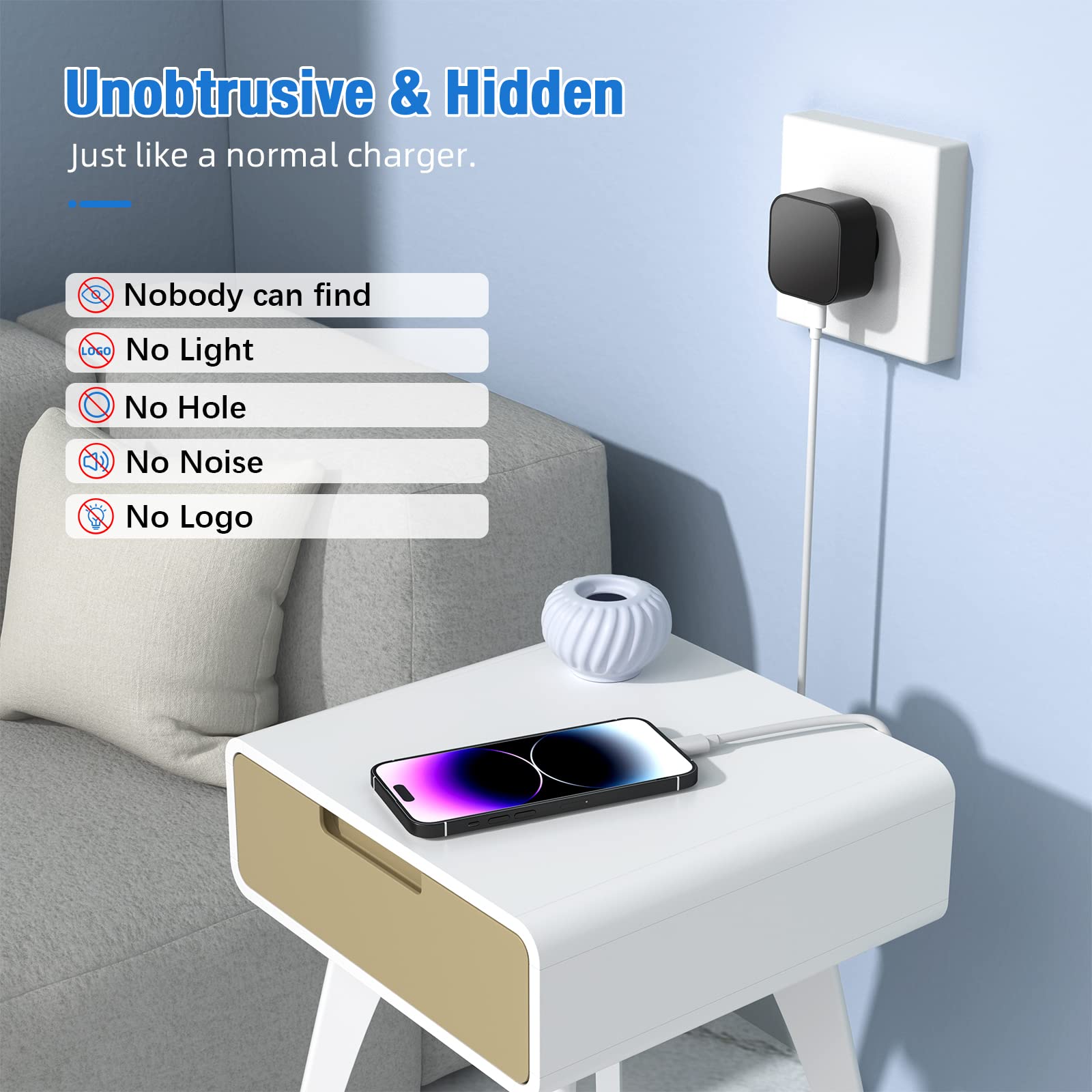 Lizvie Usb C Cameras Charger 170 Wide Angle Charger Camera With Free App/Night Vision/Motion Detection/App Remote Control/Fast C