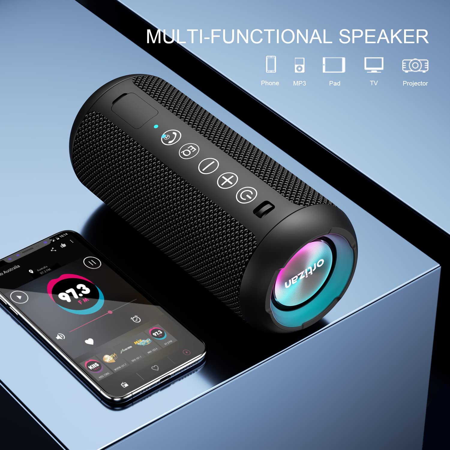 Ortizan Portable Bluetooth Speaker,Ipx7 Waterproof Wireless Speakers With 24W Loud Stereo Sound,Deep Bass,Bluetooth 5.3,Rgb Ligh