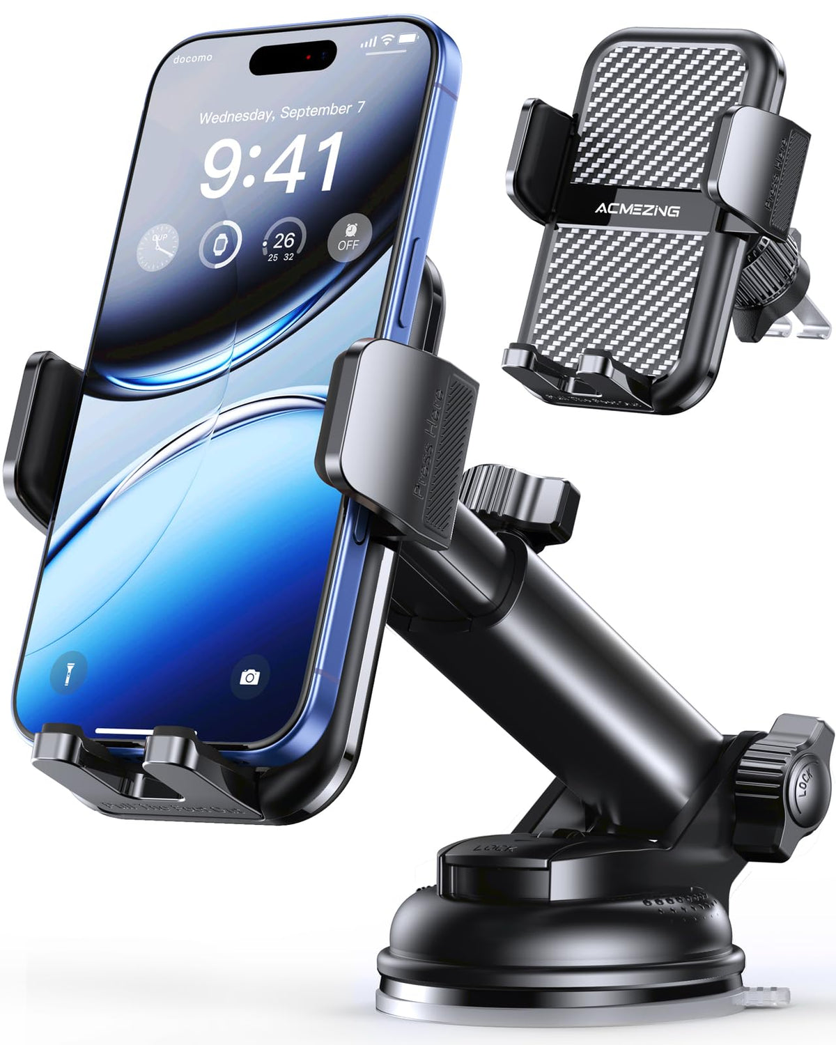 3-In-1 Car Phone Holder [122+Lbs Strongest Suction & Stable Clamp Arm] 360 Adjustable Car Phone Mount, Cell Phone Holders For Yo