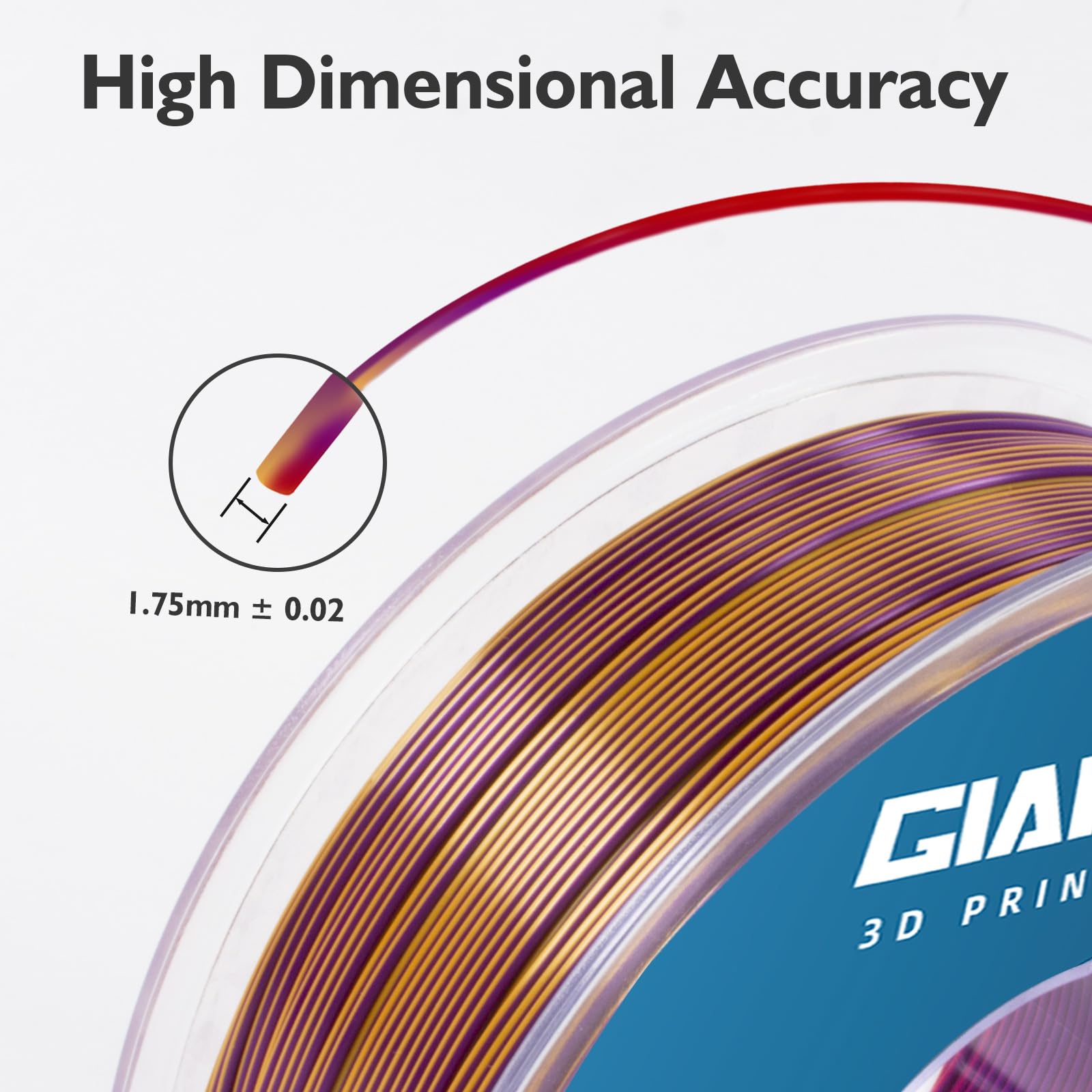 Giantarm Tri-Colors Silk Pla Filament, 3D Printer Filament 1.75Mm +/-0.02Mm, 1Kg (2.2Lbs) Spool, Vacuum Packaging?Red+Gold+Purpl