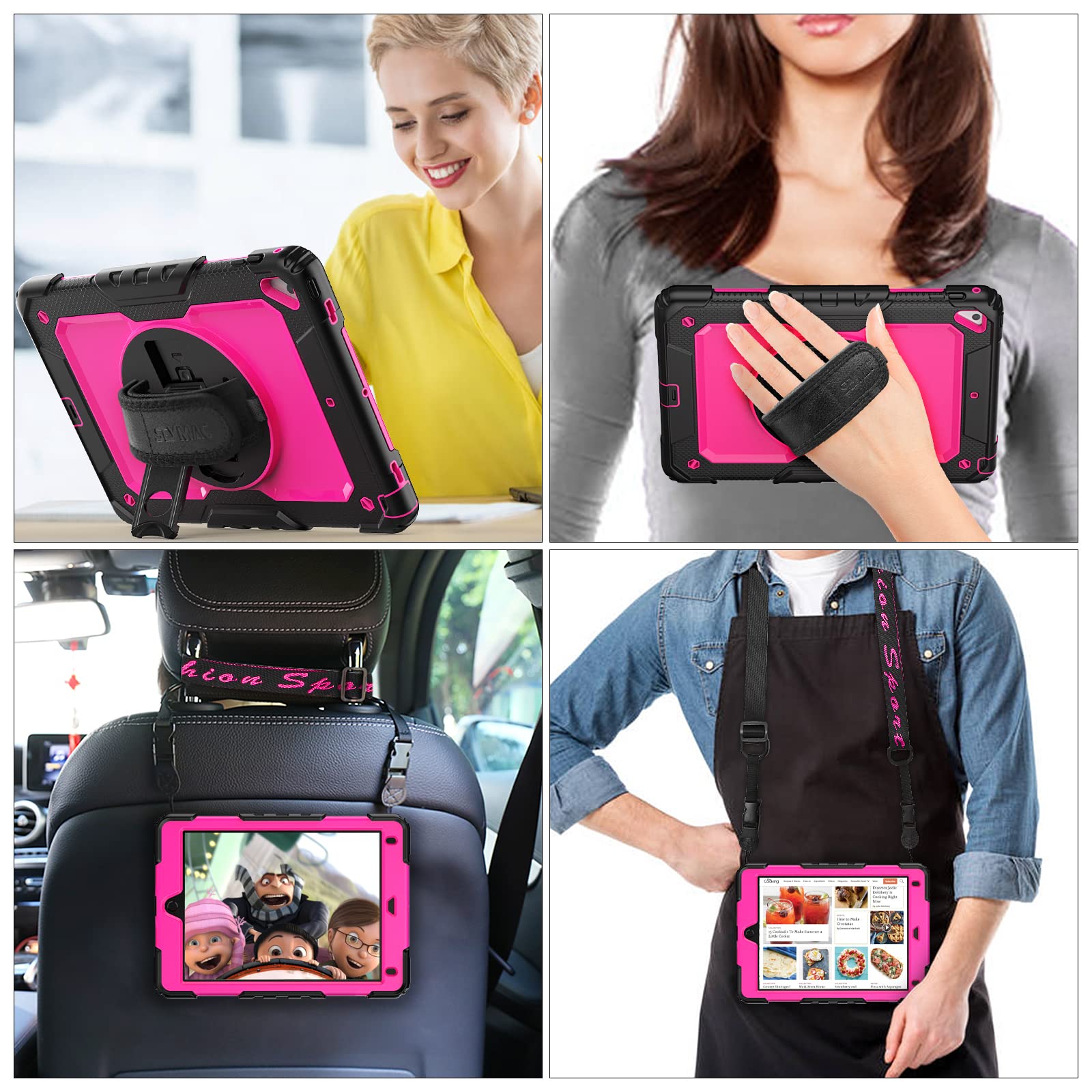 Seymac Stock Case For Ipad 6Th/5Th Generation Case 9.7'' With Screen Protector Pencil Holder [360 Rotating Hand Strap] &Stand, D