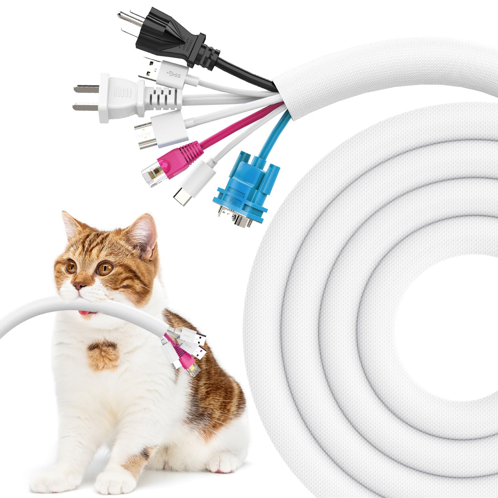 Uomtfai Dog And Cat Cord Protector 10Ft   1Inch, Flexible Cable Sleeve For Easy Cord Management, Protects Cables From Pets Chewi