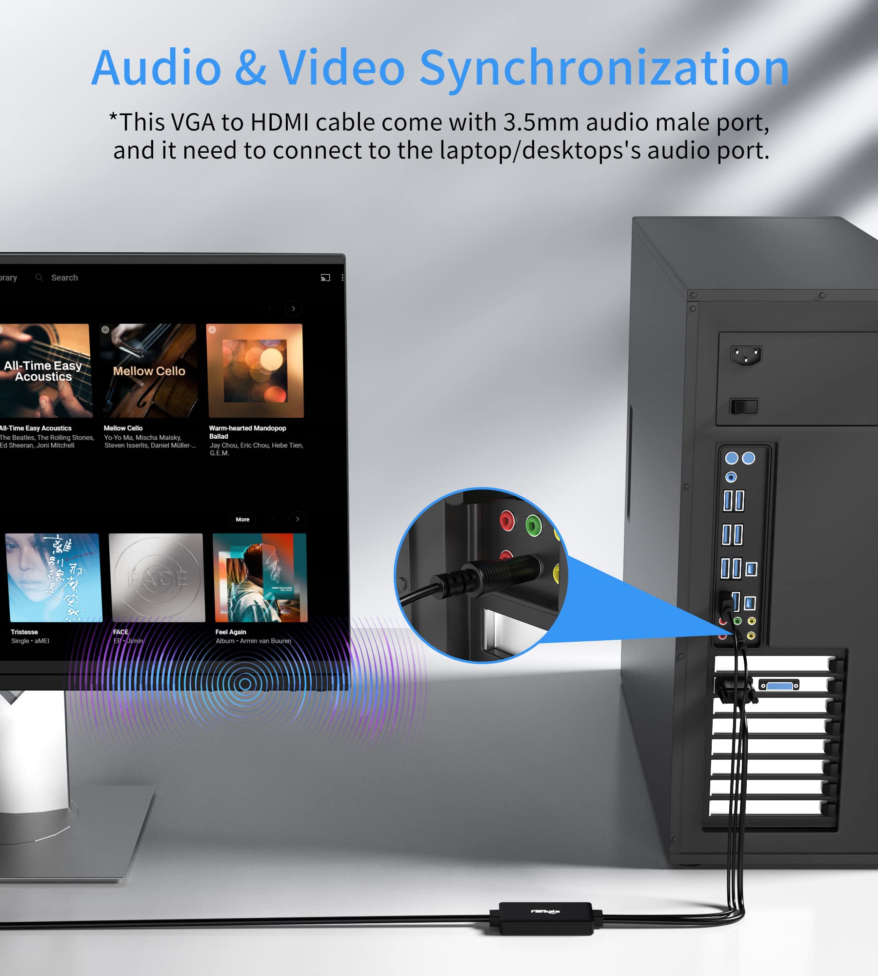 Fairikabe Vga To Hdmi Cable With Audio, 1080P Hd Vga To Hdmi Adapter Cable 6 Feet, Vga Male To Hdmi Male Cord For Vga Computer/L