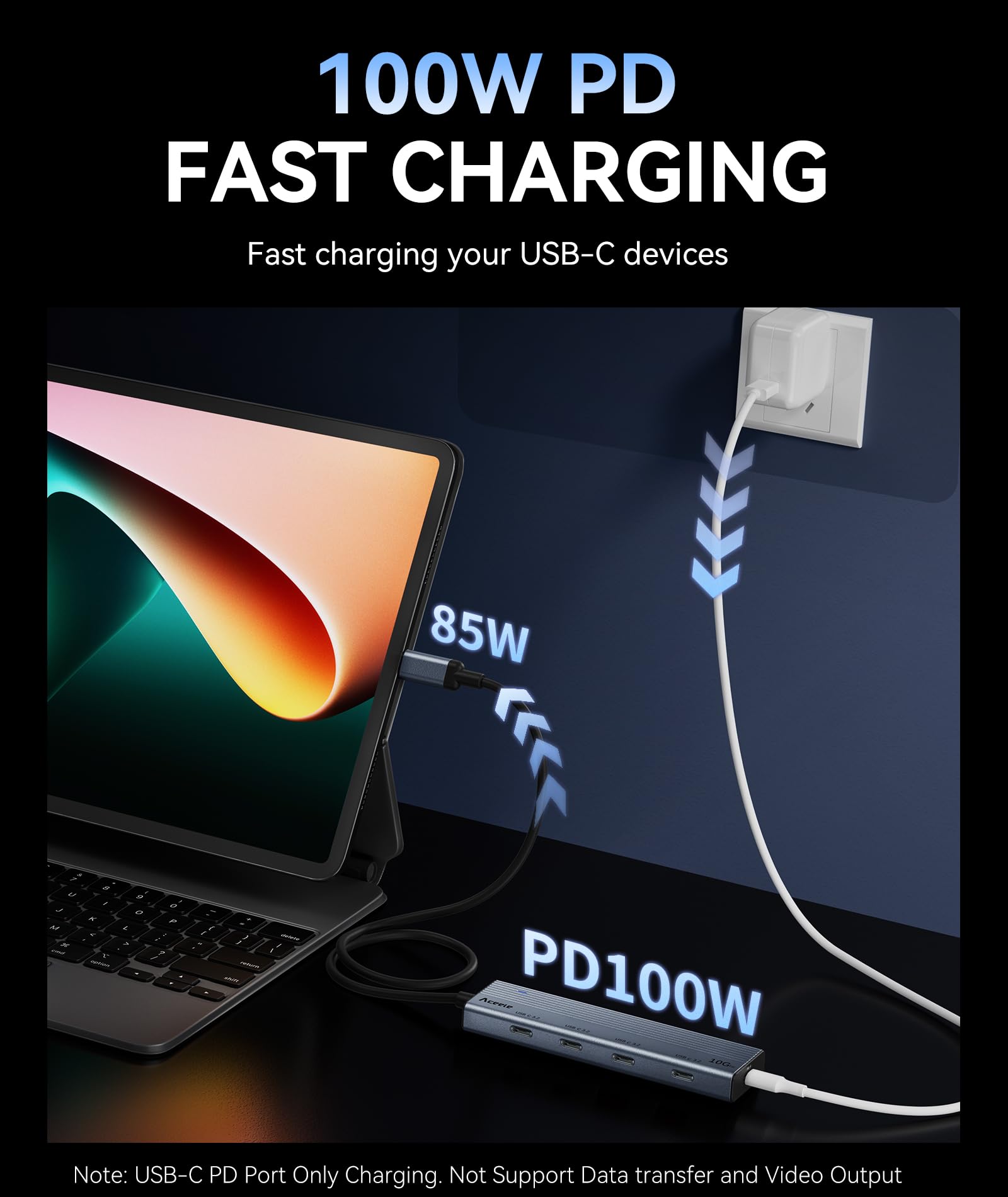 Aceele Usb C Hub 10Gbps, Usb 3.2 Gen 2 Hub With 4 Usb-C 3.2 Ports, 100W Power Delivery, 2Ft Cable High Speed Usb-C Multiport Spl