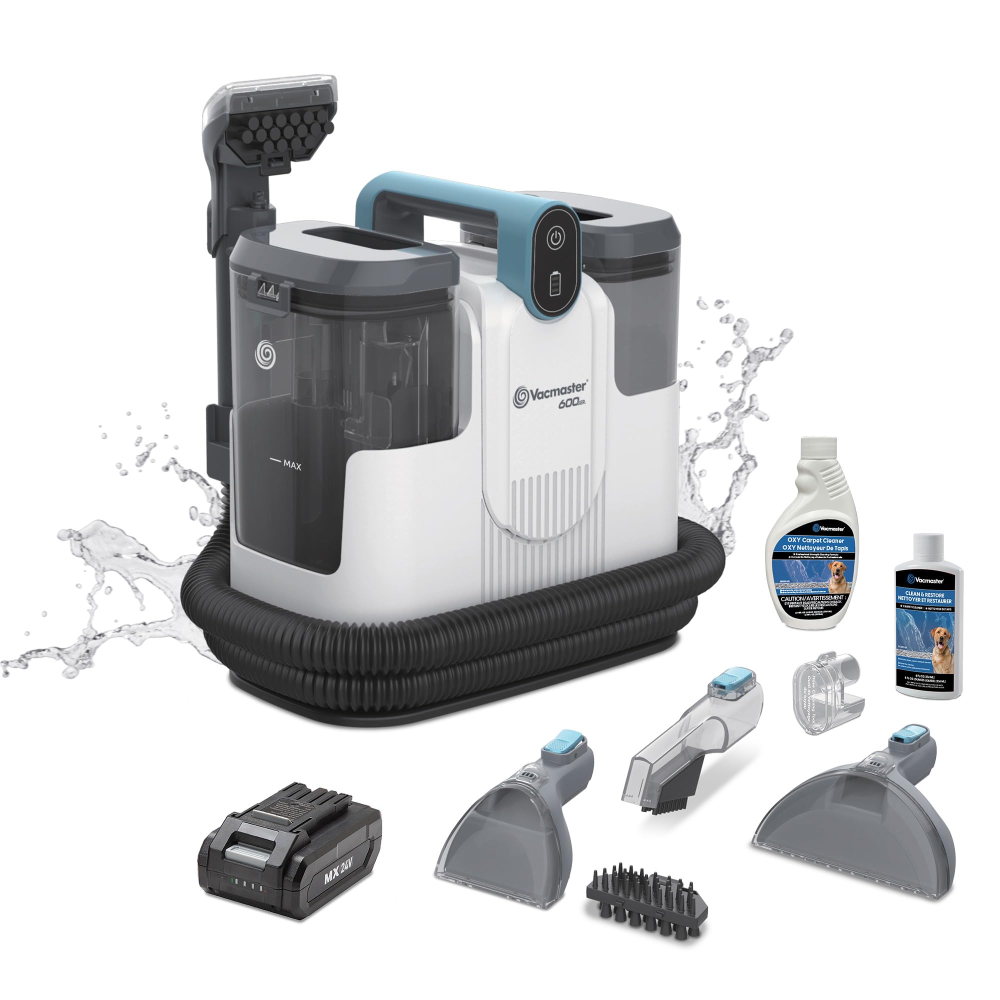 Vacmaster 600 Series 24V Cordless Portable Carpet & Upholstery Spot Cleaner Machine, 16Kpa Power Suction, with Hose Cleaning Too