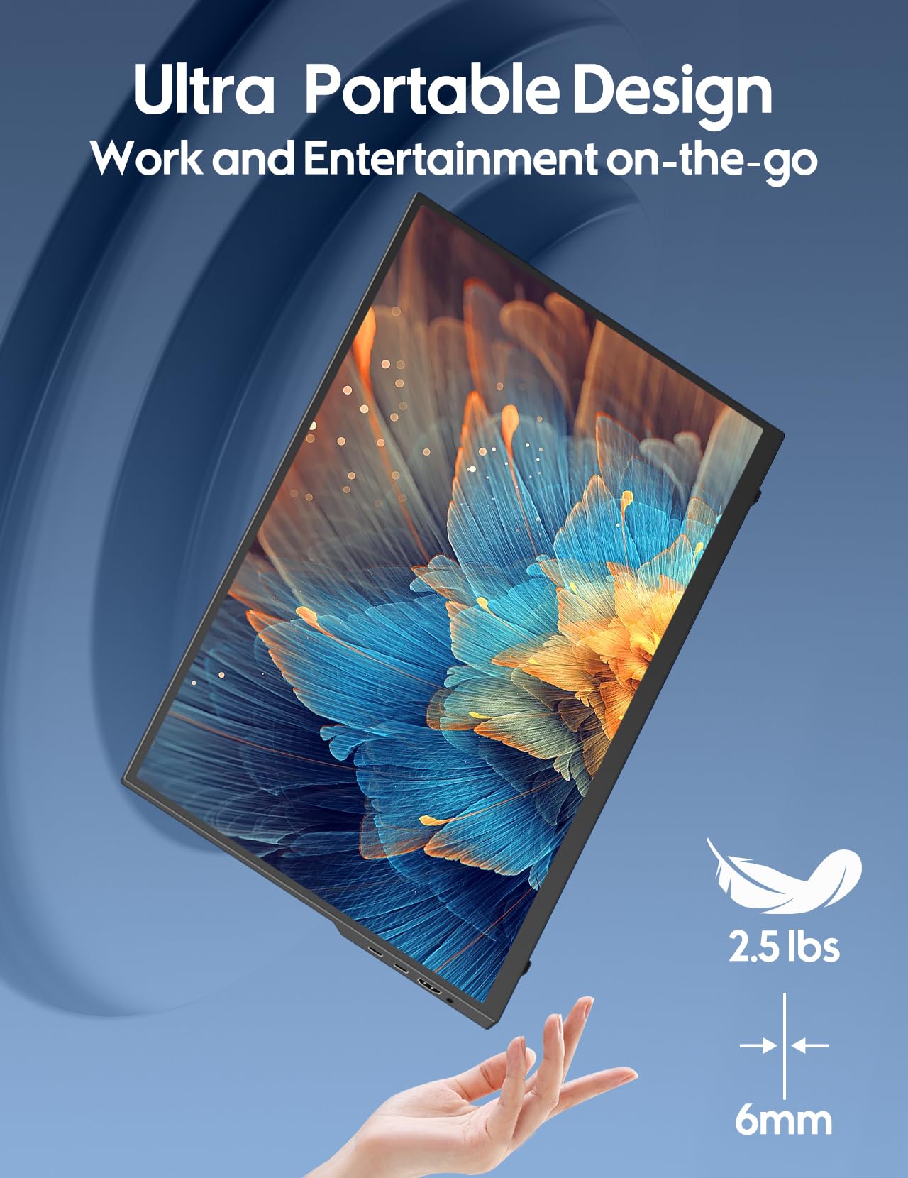 Hongo 18.5 Inch 100Hz Portable Monitor 1080P, Large Portable Monitor Stand, Fhd Ips Screen Hdr Gaming Display, Travel Second Mon