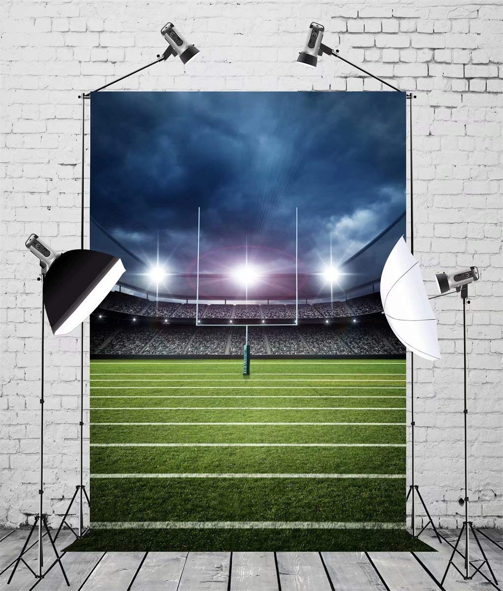 Beleco 5X7Ft Fabric Football Backdrop Green Football Stadium Sports Photography Backdrop For Football Theme Baby Shower Birthday