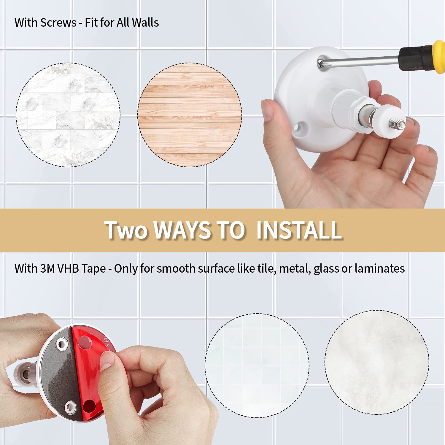 2Pack Adhesive Wall Mount For Ring Stick Up Cam & Ring Indoor Cam(1St Gen), 360 Degree Adjustable Screwless Bracket For Your Ring Surveillance Camera, 2 Ways Installation Without Drilling