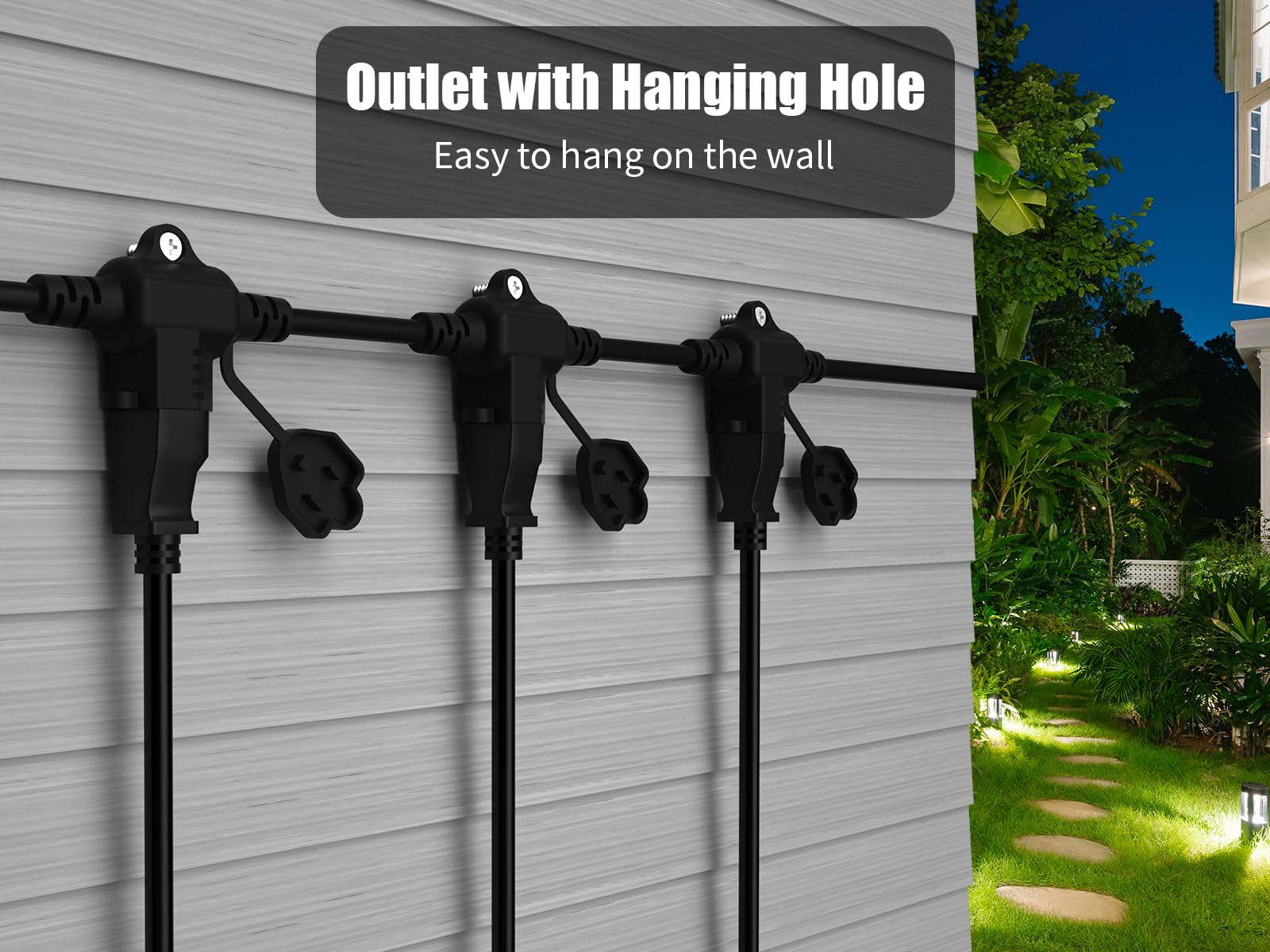 Makevivi 50Ft Outdoor Extension Cord   Evenly Spaced 6 Outlets Plugs With Safety Cover, 16/3 Sjtw Weatherproof Multi Outlet Exte