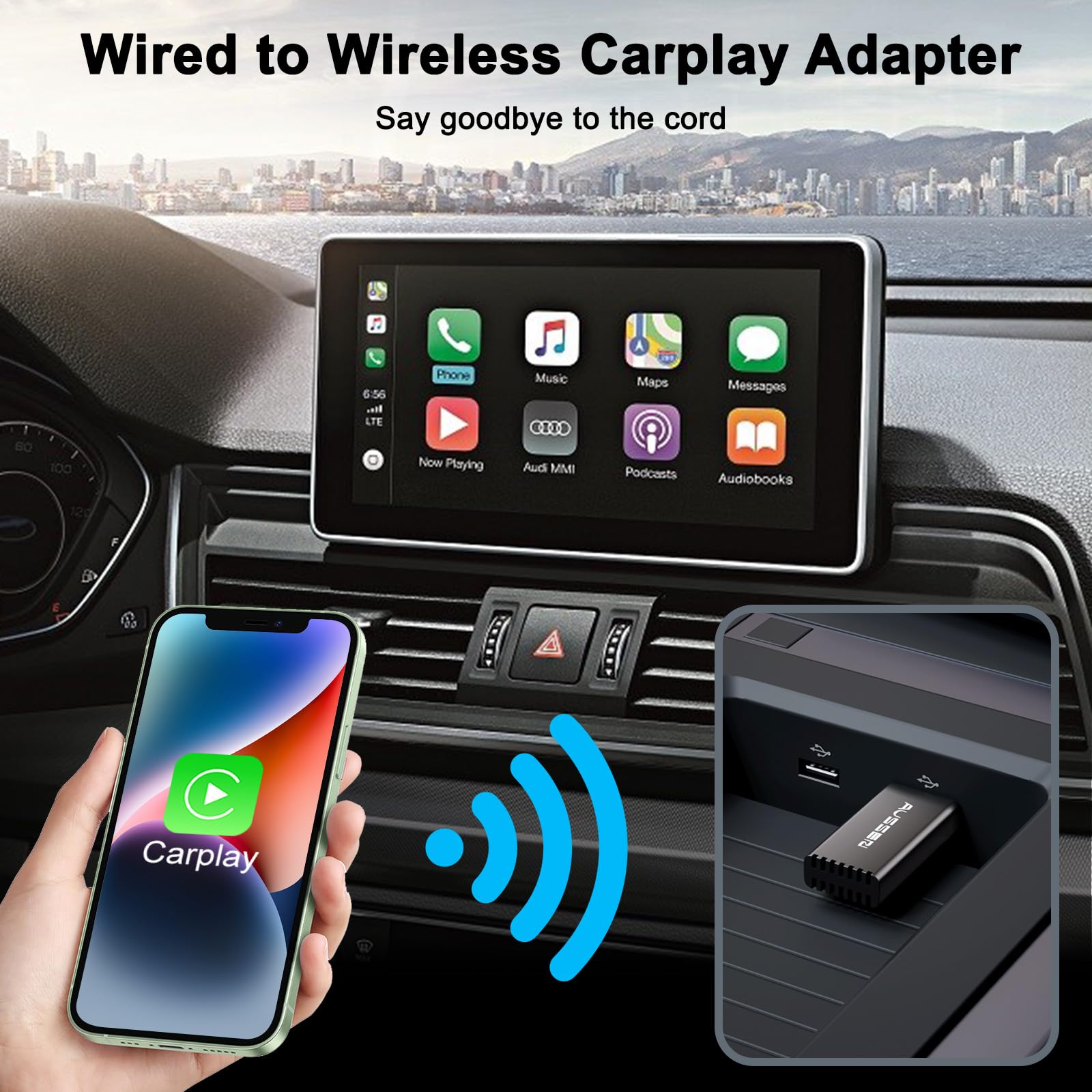 Aussen Wireless Carplay Adapter, Apple Carplay Wireless Adapter Plug And Play Dual Core Chip 5.8Ghz Wifi No Lag Dongle Auto Connection Wireless Carplay For Wired Carplay Models Above 2016