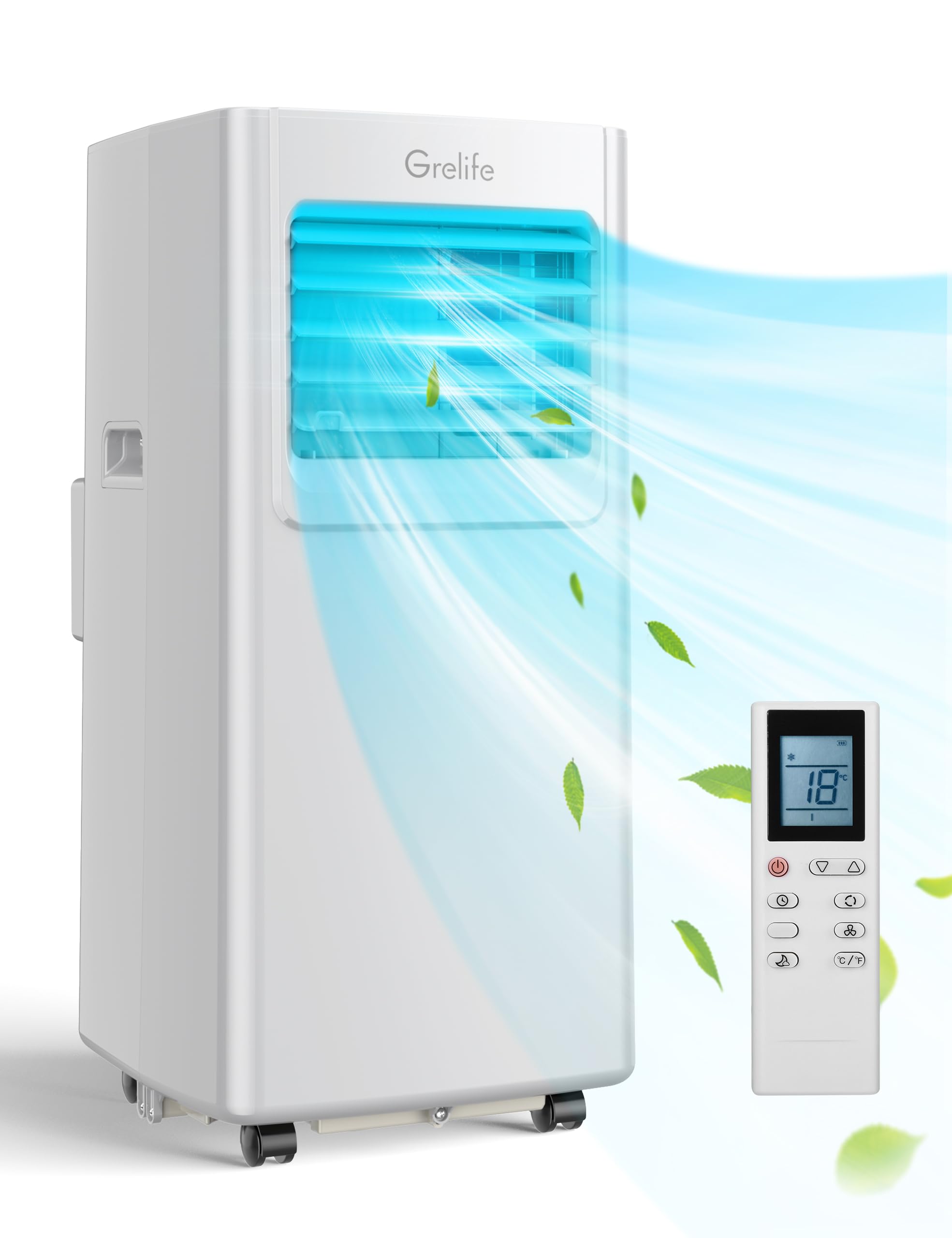 Portable Air Conditioner,Grelife 8000BTU 4-in-1 AC Unit with Fan, and Dehumidifier for Up to 350 sq. ft. Featuring Smart/Sleep M