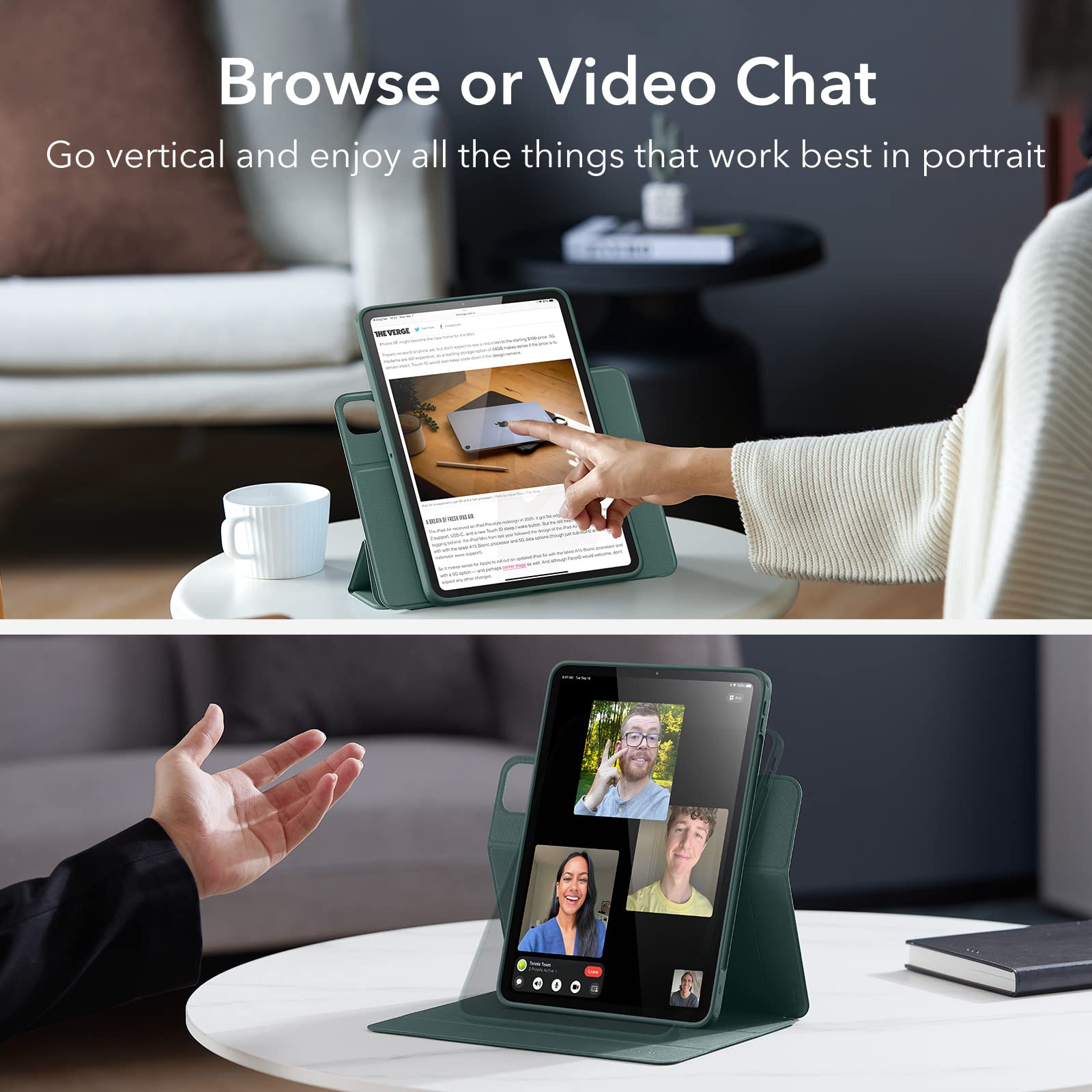 Esr For Ipad Pro 12.9 Inch Case (2022/2021), Ipad Pro 12.9 Case 6Th/5Th Generation With Pencil Holder, Detachable Magnetic Cover, Vertical Stand, Auto Wake/Sleep, Rebound 360 Series, Forest Green