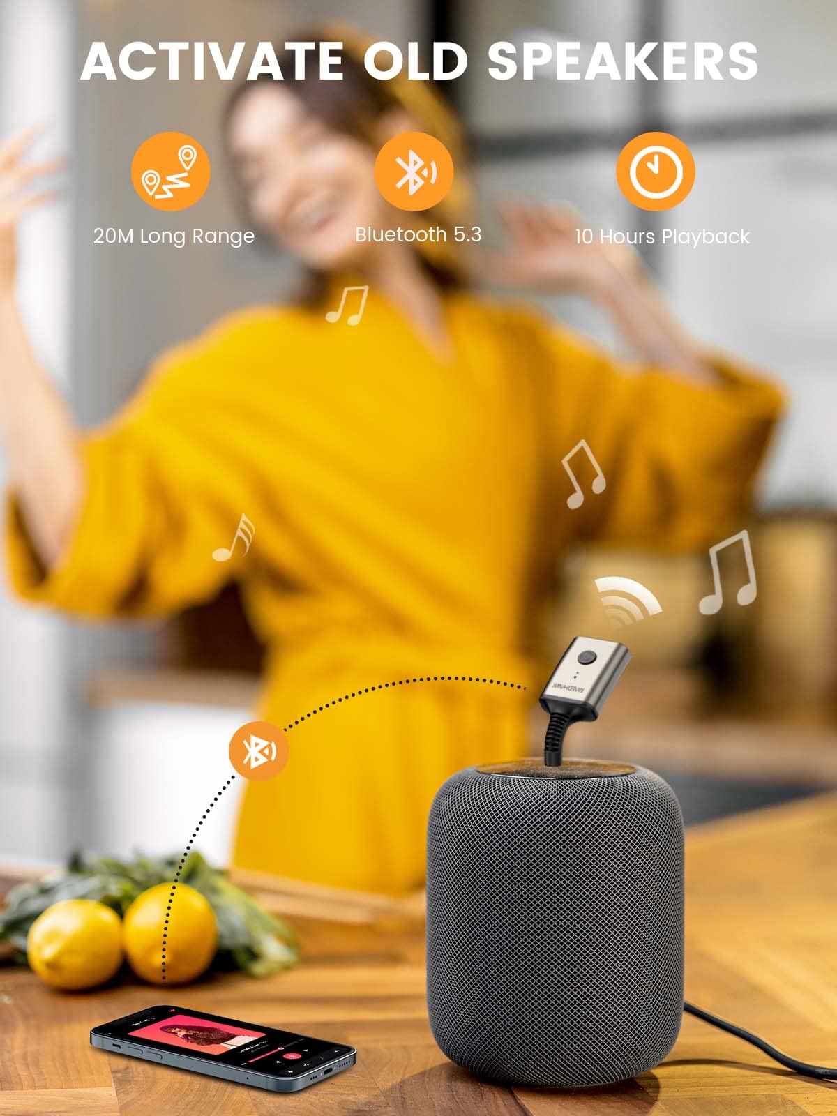 Maedhawk Aux Bluetooth Adapter For Car, Portable Bluetooth 5.3 Car Adapter, Rotatable 3.5Mm Bluetooth Wireless Audio Receiver For Car/Home Stereo/Speaker/Wired Headphones, Hands Free Calls