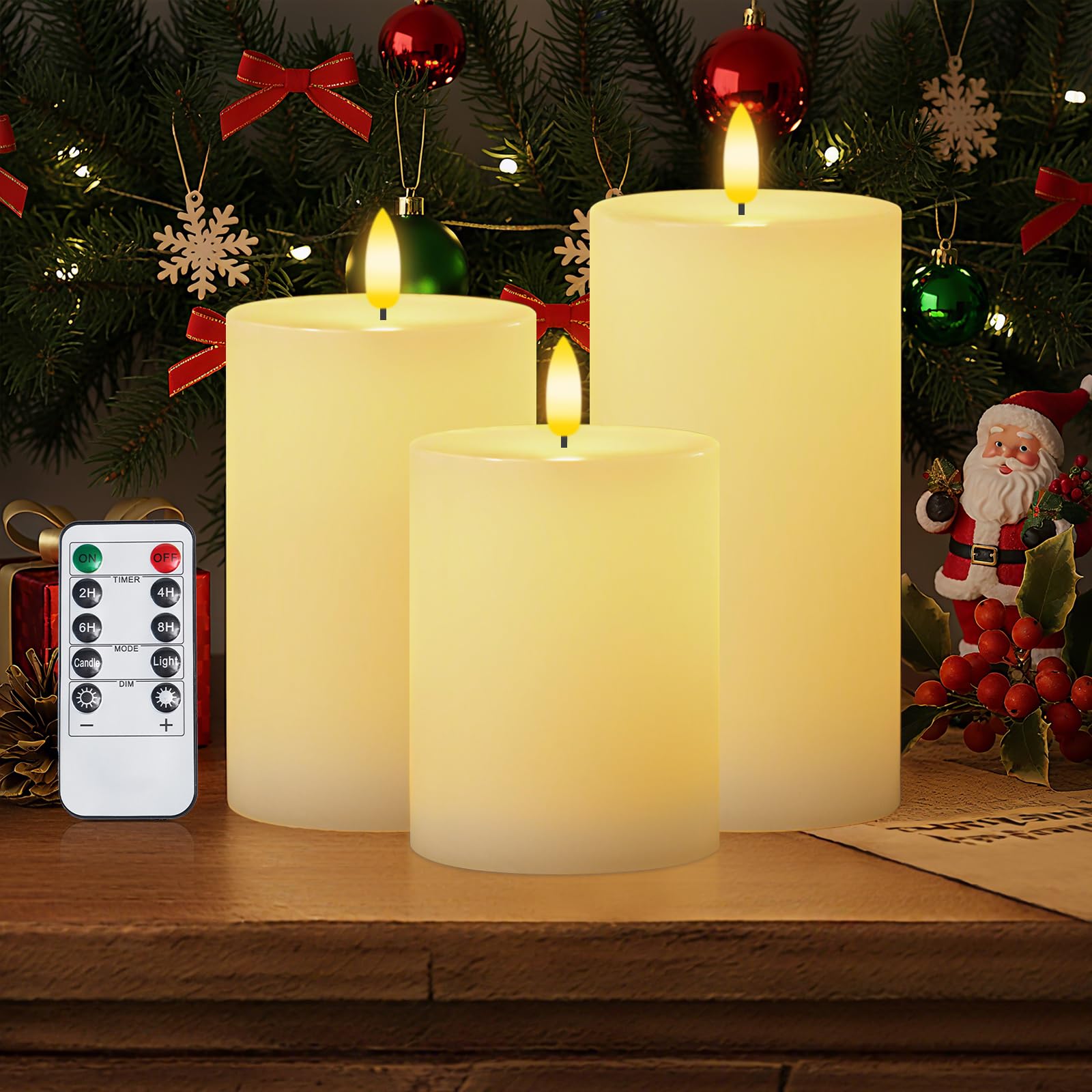 Homemory White Flameless Candles F 3 H456 Battery Operated with Remote Timer, Real Wax LED Pillar Candle for Home Fireplace Bedr