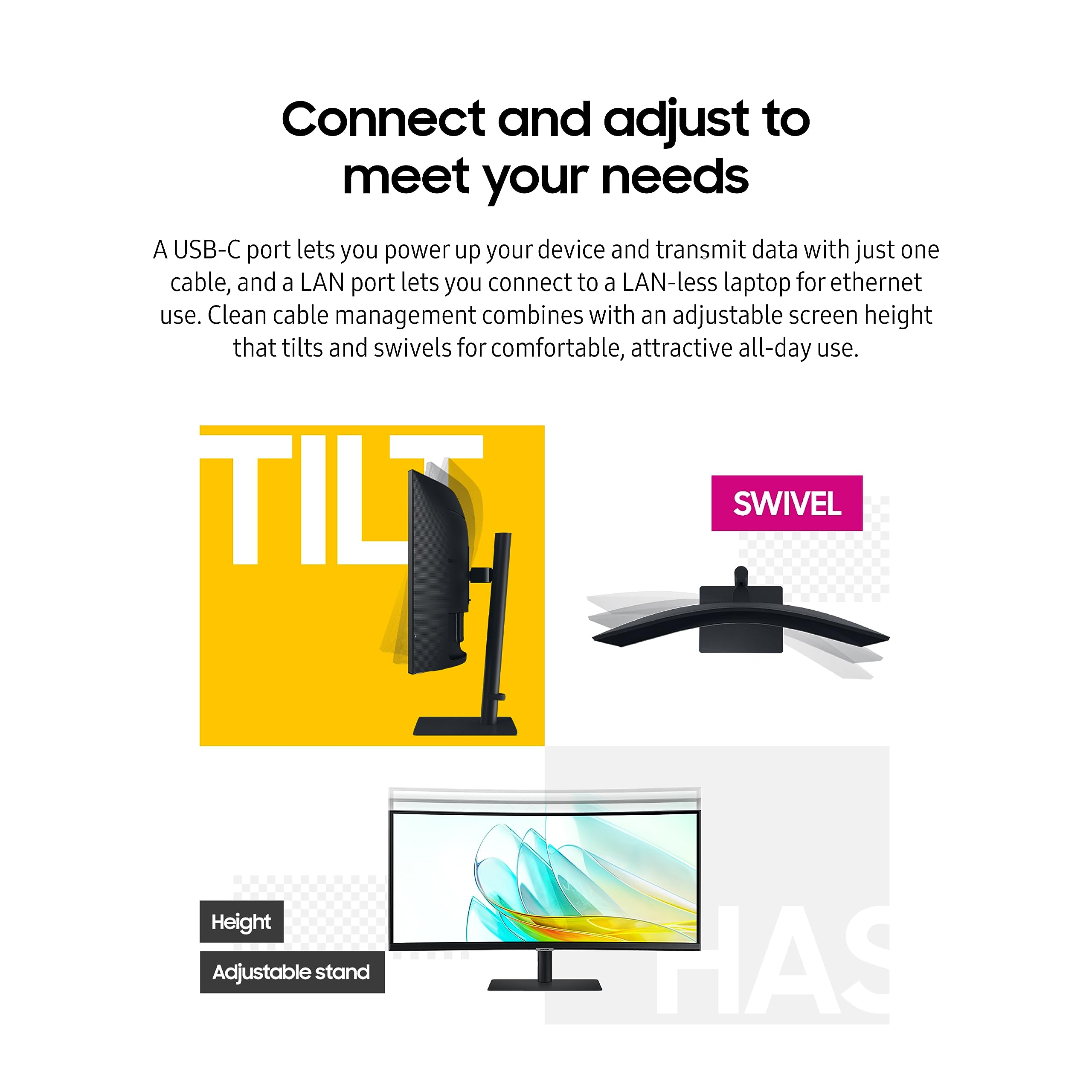 Samsung 34    Viewfinity S65Ua Series Ultrawide Qhd Curved Monitor, Hdr10, 100Hz, 350 Nit, Usb  C, Adjustable Stand, Intelligent