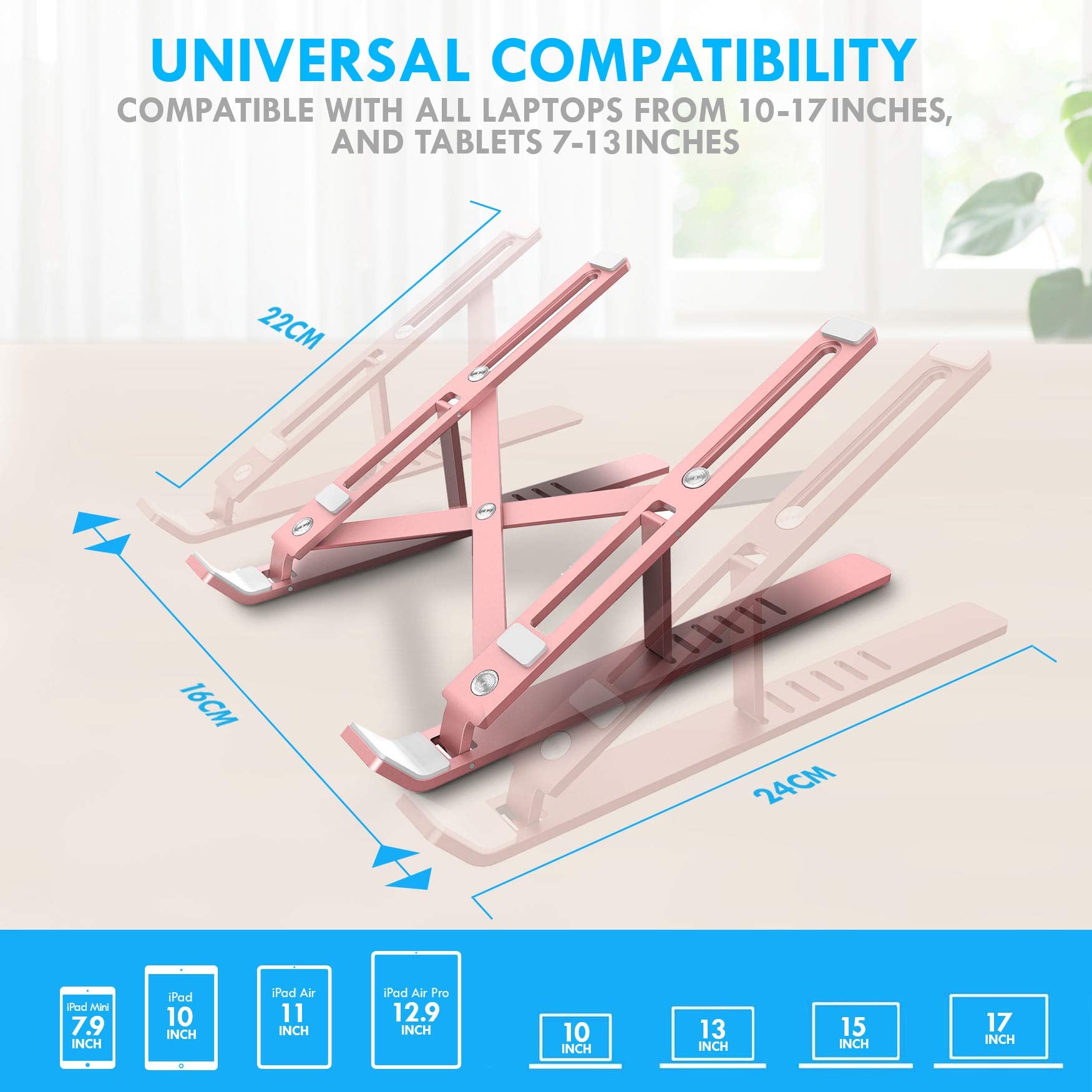 Aduro U Rise Steel Ergonomic Laptop Stand Adjustable Height Aluminum Monitor Stand Riser Compatible with 10 15.6' Laptop Rose Gold