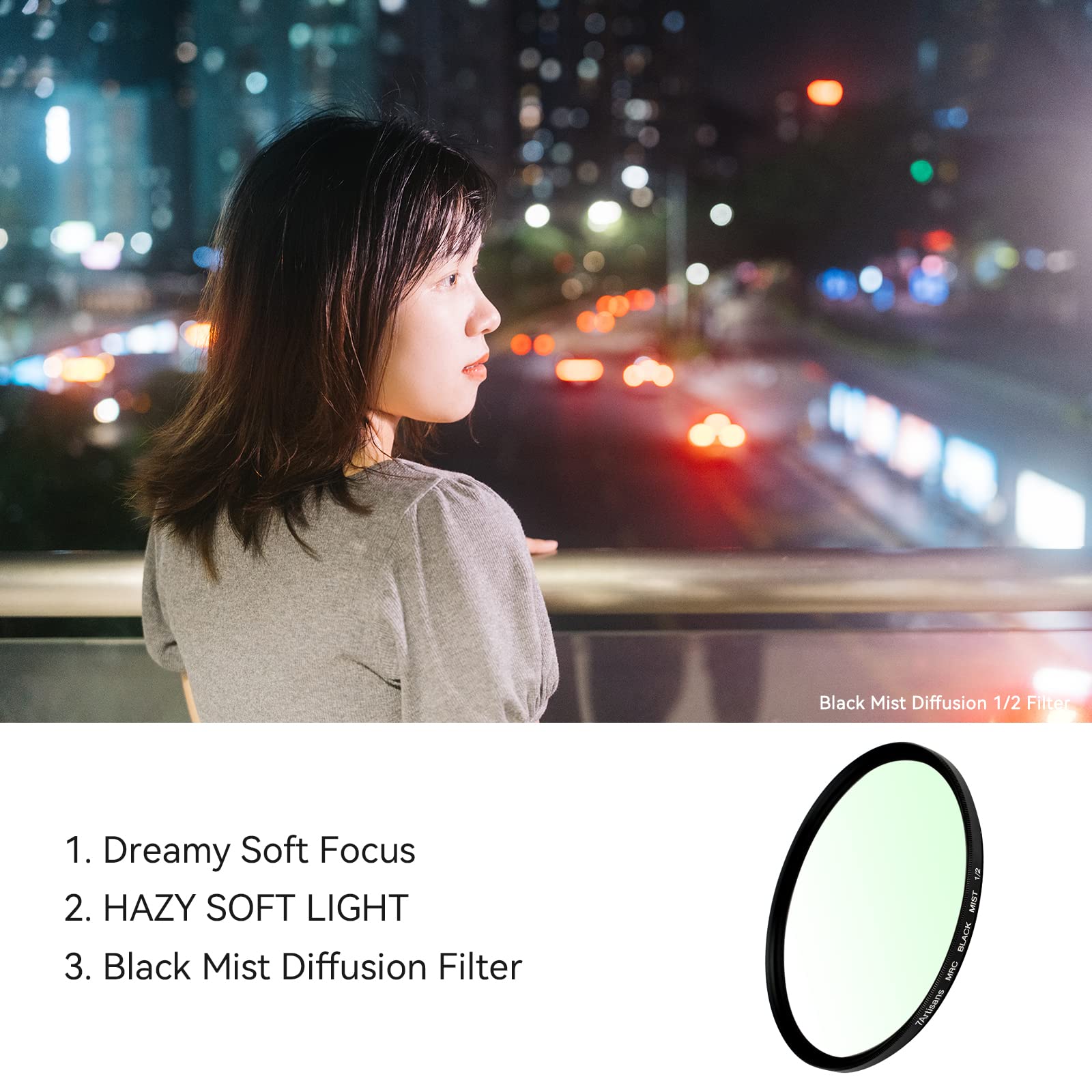 7Artisans Black Mist Filter 1/2 Aluminum Alloy Natural Soft Diffuser Effect Dream Cinematic Effect Soft Focus Optical Glass Filt