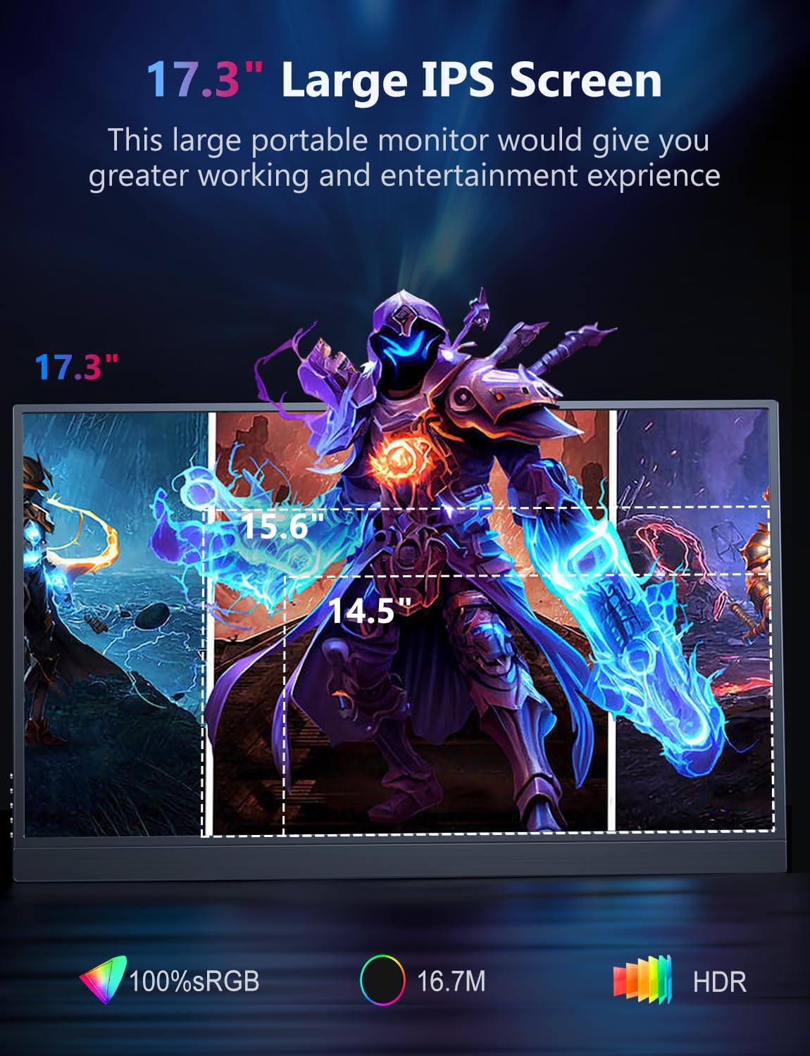 4K Portable Monitor, 17.3'' 3840X2160 Ips Laptop Monitor, 1500:1, 400 Nits Gaming Screen Usb C Hdmi Computer Gaming Display With