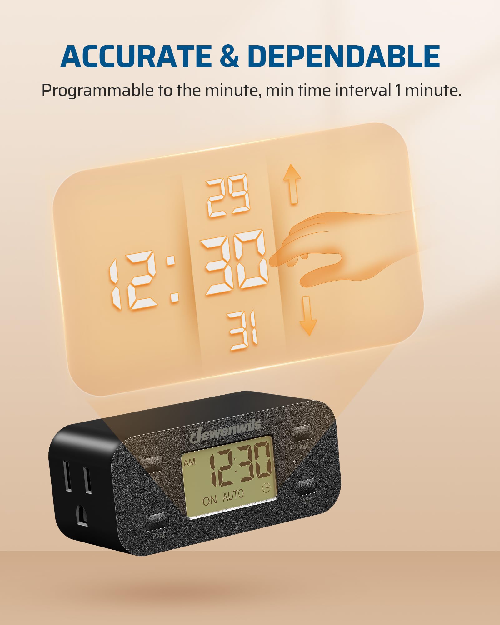 Dewenwils 24 Hour Programmable Digital Timer Outlet With 1 Grounded Outlet, 2 Pack Timers For Electrical Outlets, 3 Prong Light