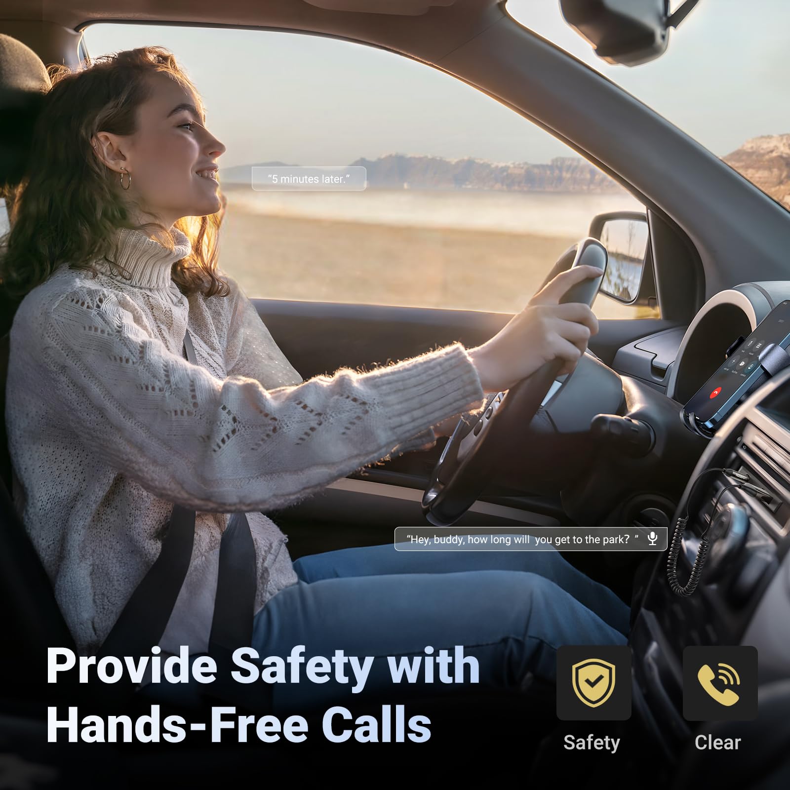 Ugreen Bluetooth 5.3 Adapter For Car Aux Input - Receiver With Built-In Mic For Hands-Free Calls, Compatible With Car Speaker An