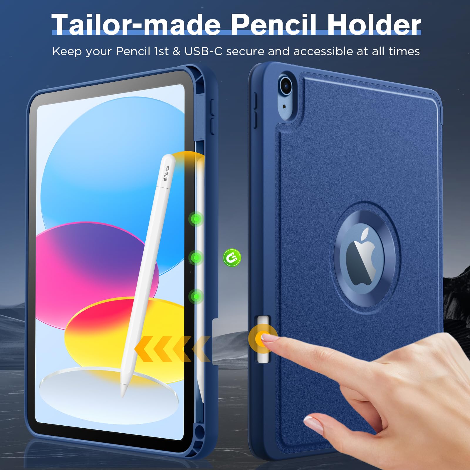 MoKo for iPad (A16) 11th Generation 2025 11 inch/10th Generation 10th 2022 10.9 inch Case with Pencil Holder,Smart Trifold Protective iPad Case with Soft TPU Back Stand Cover,Auto Wake/Sleep,Navy Blue